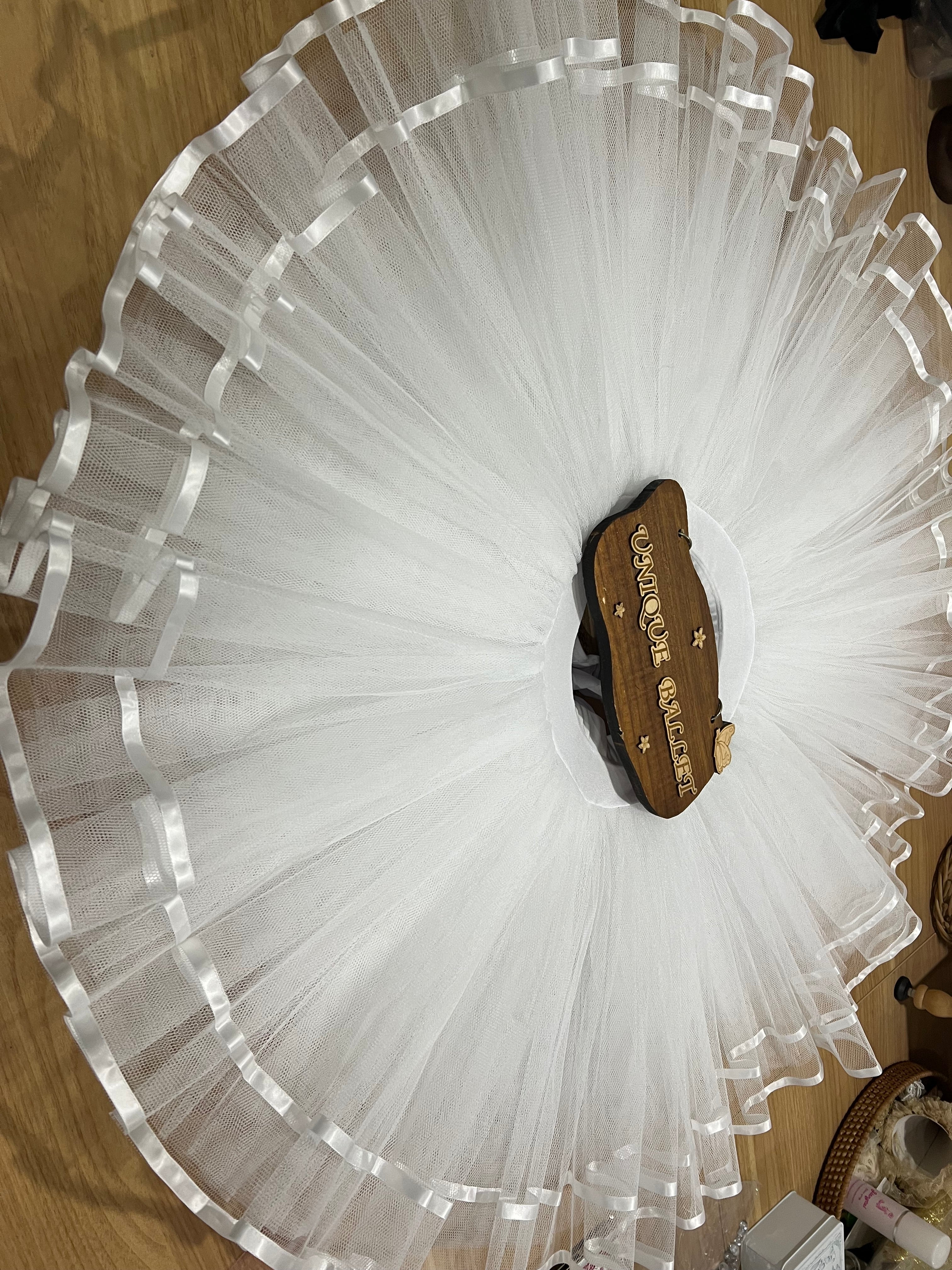 Professional White Ballet Rehearsal TuTu Skirt With Ribbons