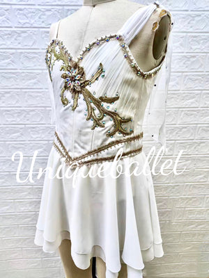 Golden Trims White Cupid Talisman Lyrical Ballet Costume Modern Ballet Dress YAGP Stage Wear - YLLCUPGDWTPLCE