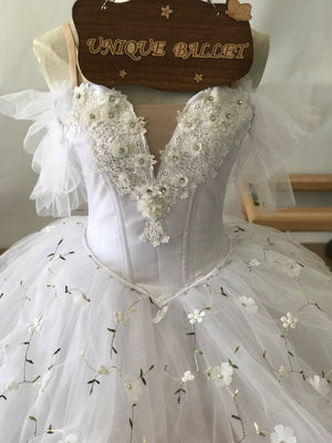 White Flowers Les Sylphides Long Romantic Ballet TuTu Dress Costume -RYLWHTFLWLCE