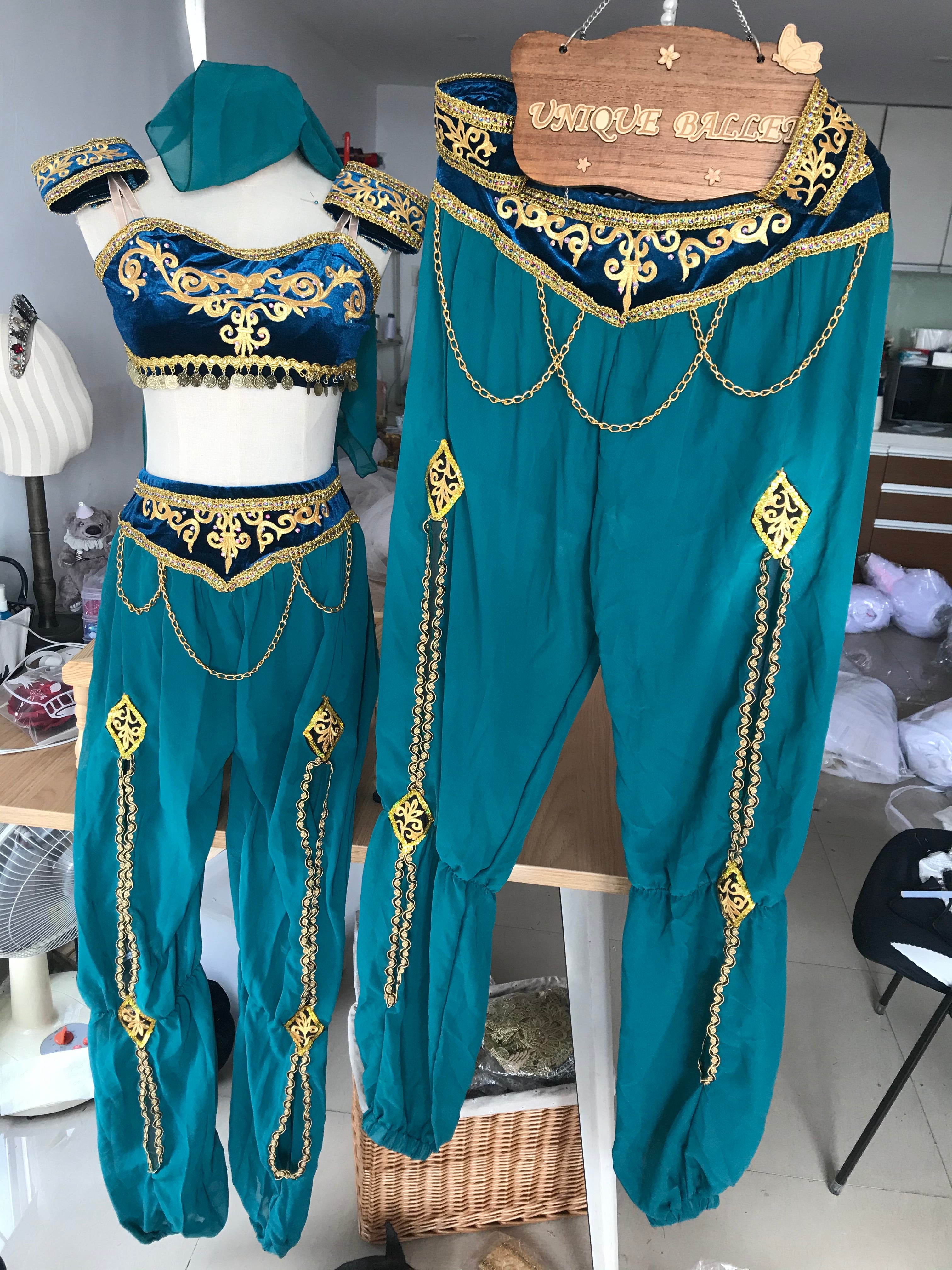 2 Pieces Blue Green Arabian Dance La Bayadere Nikija Indian Crop Top and  Pants Ballet Costume Nutcracker Arabian Dance Male Pants - YLPNTSKONBLUFNM