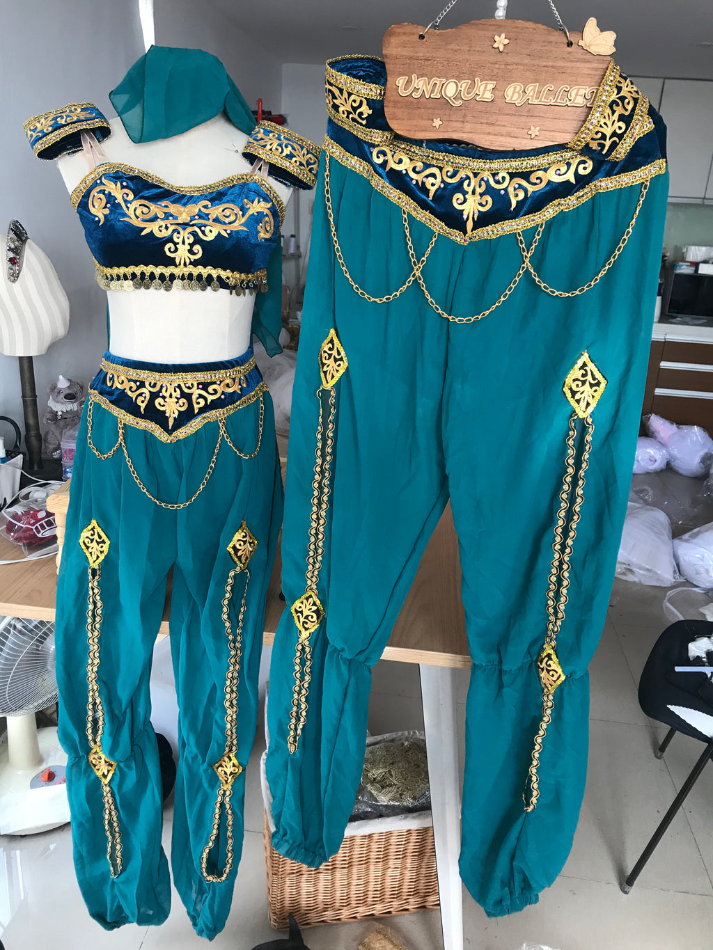2 Pieces Blue Green Arabian Dance La Bayadere Nikija Indian Crop Top and  Pants Ballet Costume Nutcracker Arabian Dance Male Pants - YLPNTSKONBLUFNM