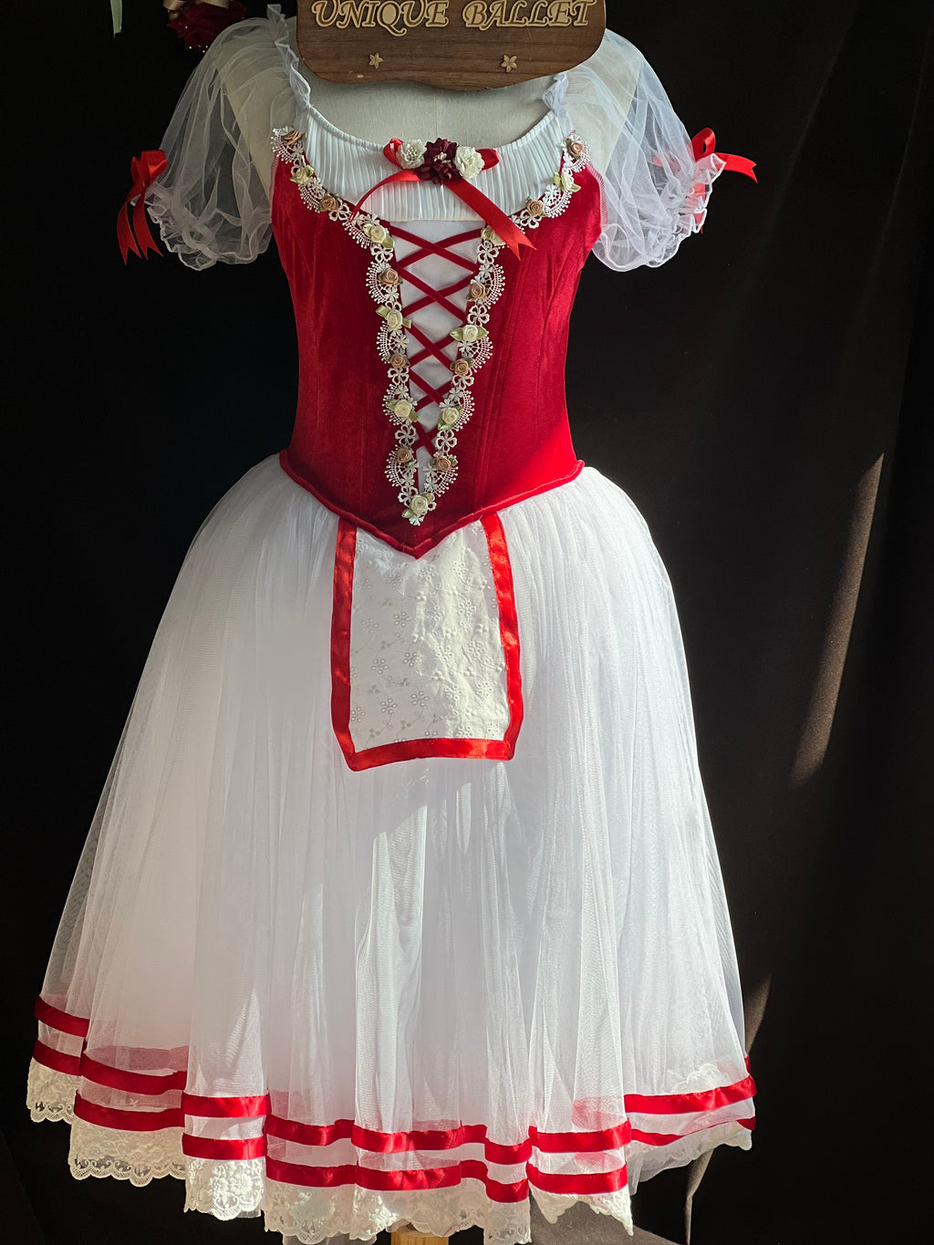 Professional Giselle Red Peasant Ballet Long Romantic Tutu Dress YAGP TuTu Costume With Hooks - RYLZZREDGSLGD