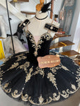 Professional Black Classic Ballet Tutu Costume With Golden Appliqués Ballet Tutu Stage Costume For Paquita Satanella Variation
