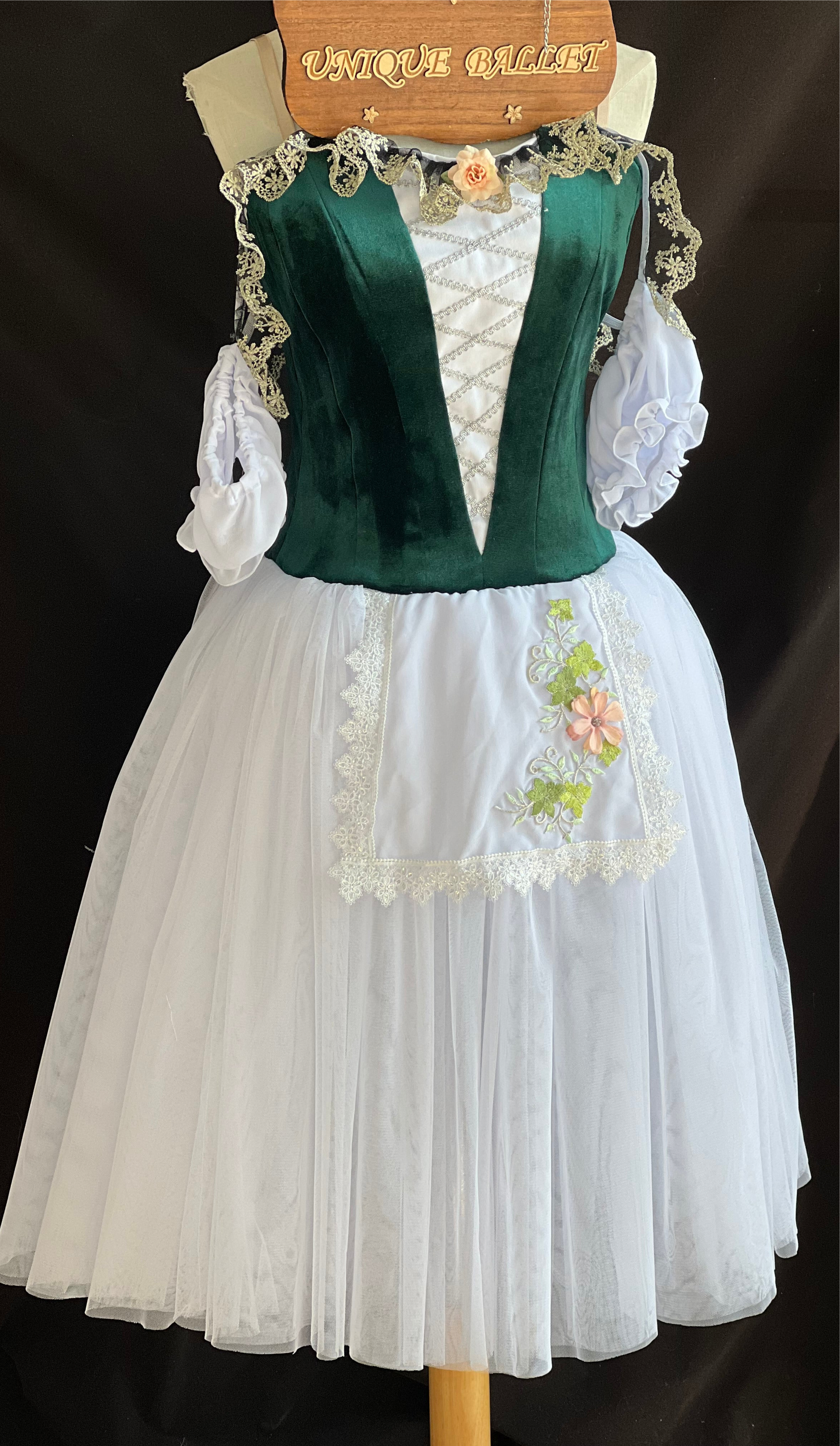 Professional Dark Green White Ballet Romantic Tutu Costume For Swanhilda Coppelia Swanilda  Variation Stage Dance-wear With Hooks -RYLDKGRNWHTGD
