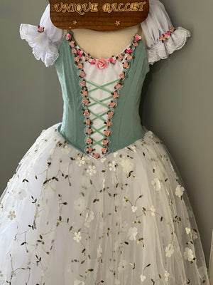 Professional Mint Green White Ballet Romantic Tutu Costume For Swanhilda Coppelia Swanilda  Variation Stage Dance-wear With Hooks - RYLMNTWHTFLWGD
