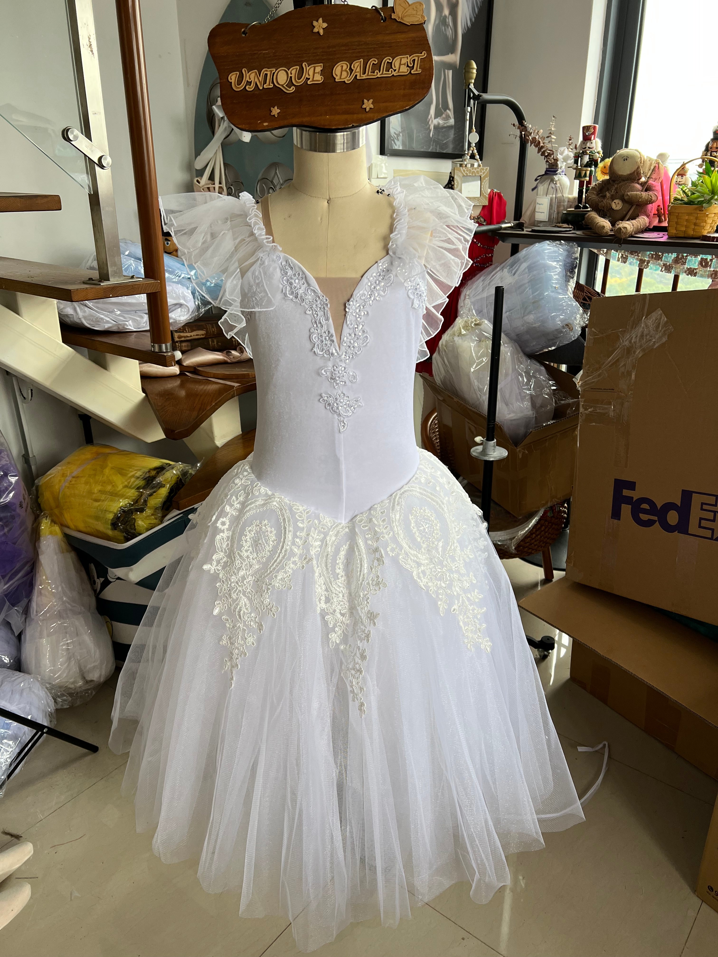 White Nutcracker Romantic Snow flakes Ballet Long Tutu Dress Snow Ballet Costume