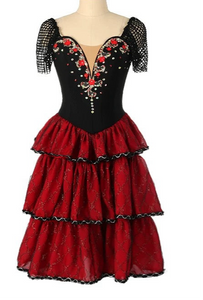 Don Quixote Kitri Mercedes Long Romantic Ballet TuTu Costume Black Red Spanish Romantic Long Ballet Dress -DOSPNBLKRED