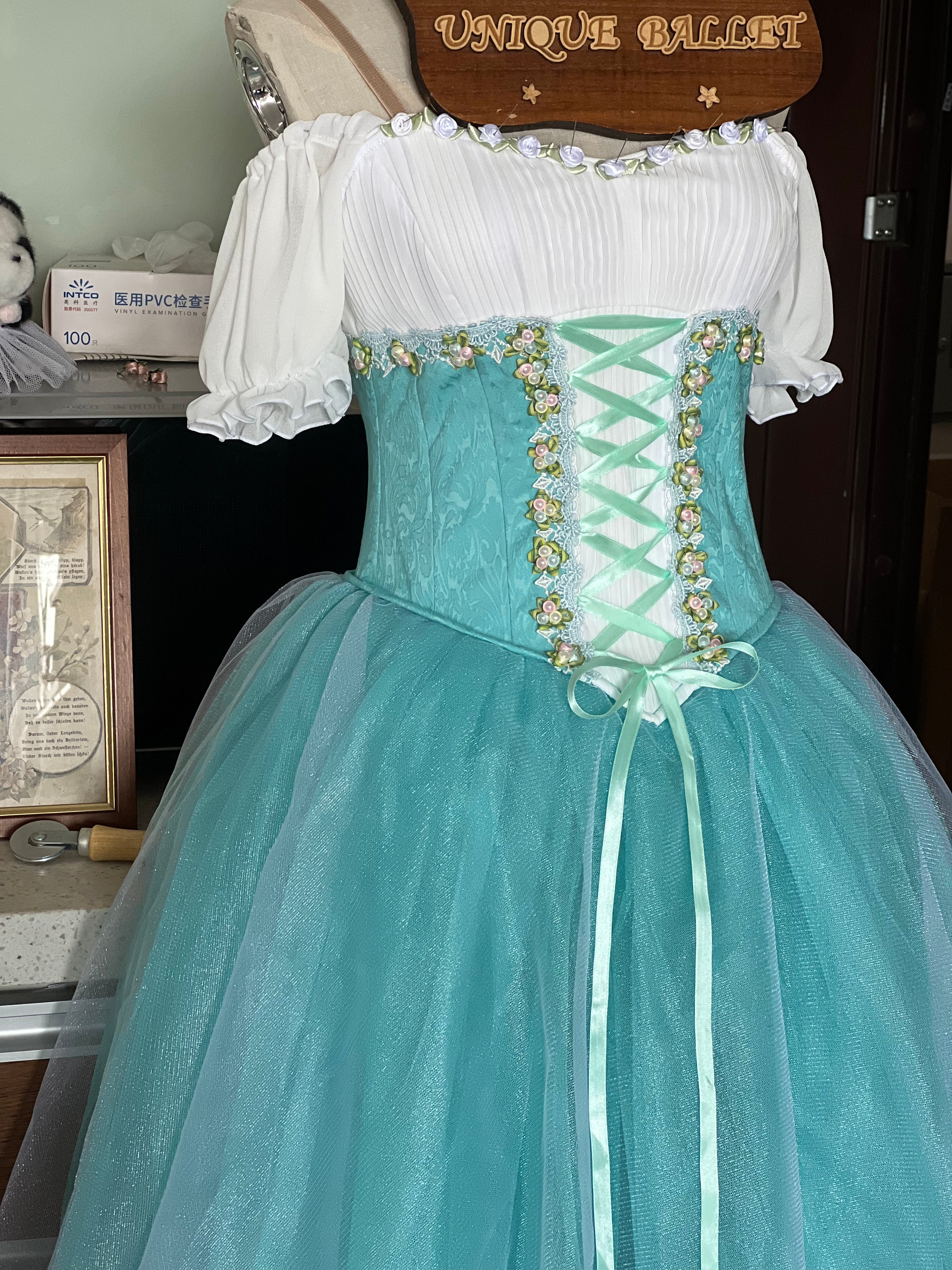 Professional Giselle Mint Green Blue Green Peasant Ballet Long Romantic Tutu Dress YAGP TuTu Costume - RYLTFNYGRNGSL