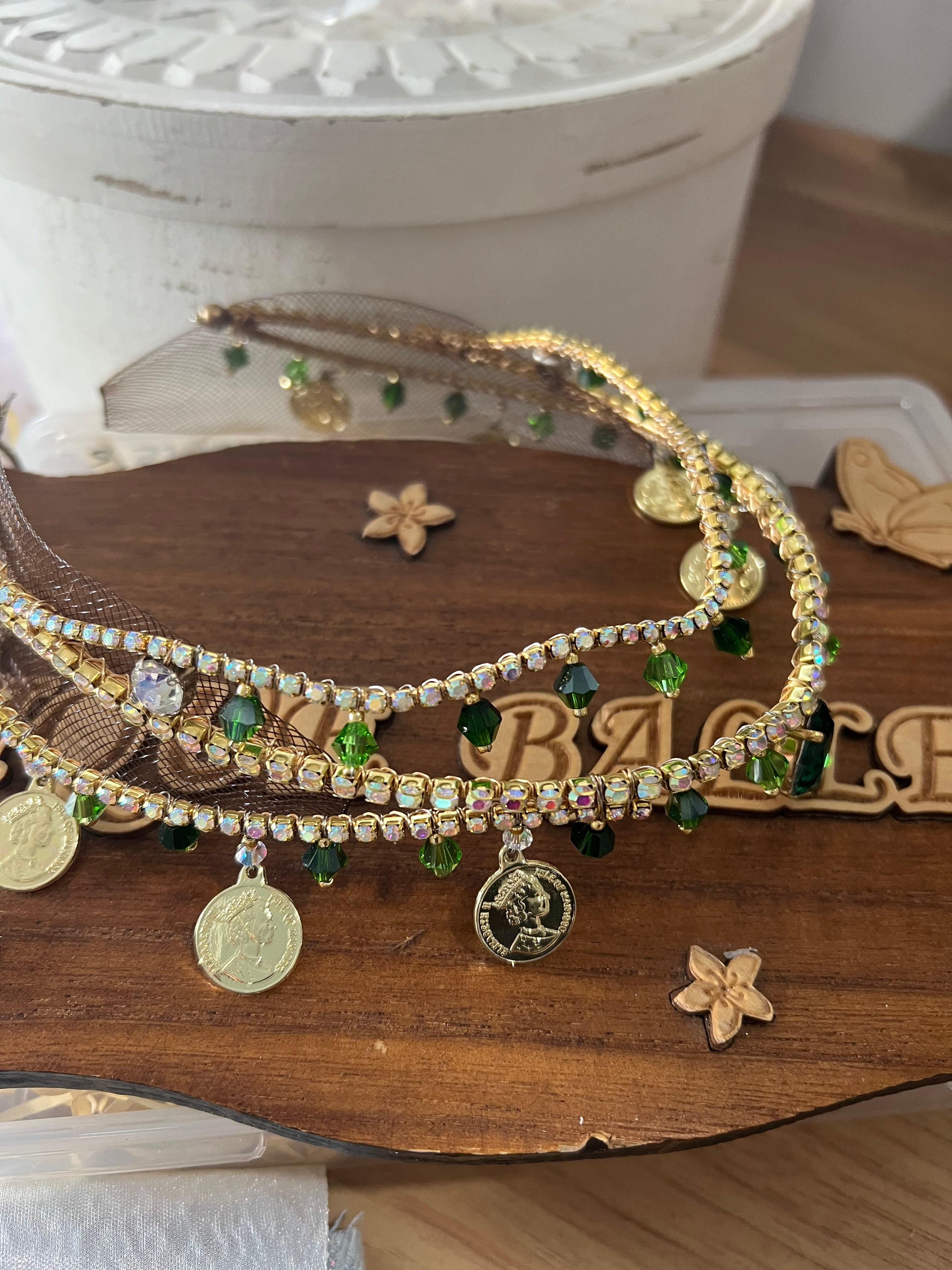 Professional Handmade Green Golden LA Esmeralda Tiara Headpiece - HP2WNESMALAGRNTIA