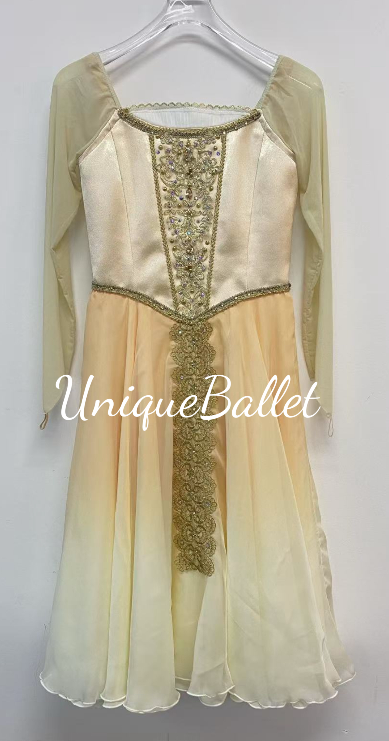 Professional Champagne Color Golden Romantic Ballet TuTu Lyrical  Long Tutu Dress Costume For Juliet Swan Lake Pas De Troid Variation Act 1 -RDFCHAPNJULT