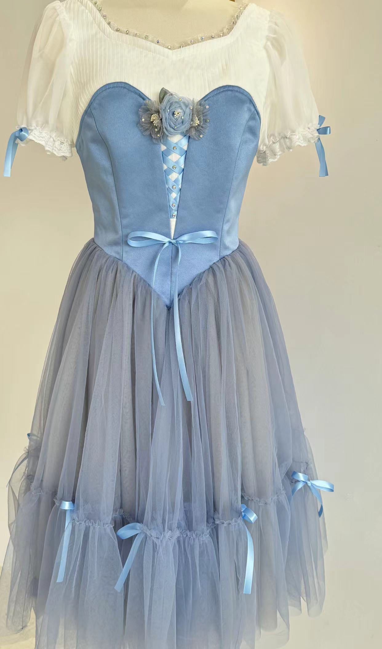 Professional Giselle Gray Blue Peasant Ballet Long Romantic Tutu Dress YAGP TuTu Costume