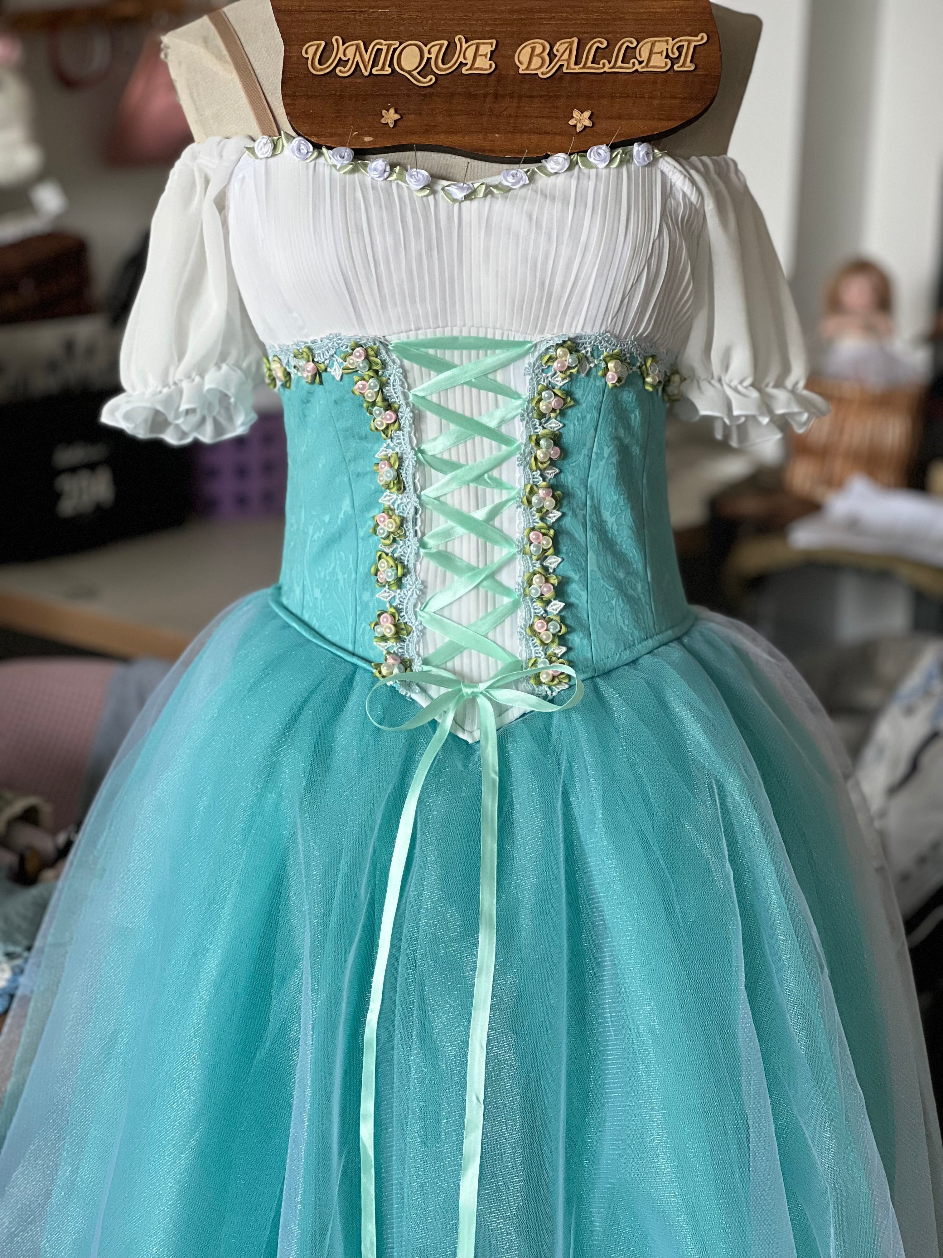 Professional Giselle Mint Green Blue Green Peasant Ballet Long Romantic Tutu Dress YAGP TuTu Costume - RYLTFNYGRNGSL