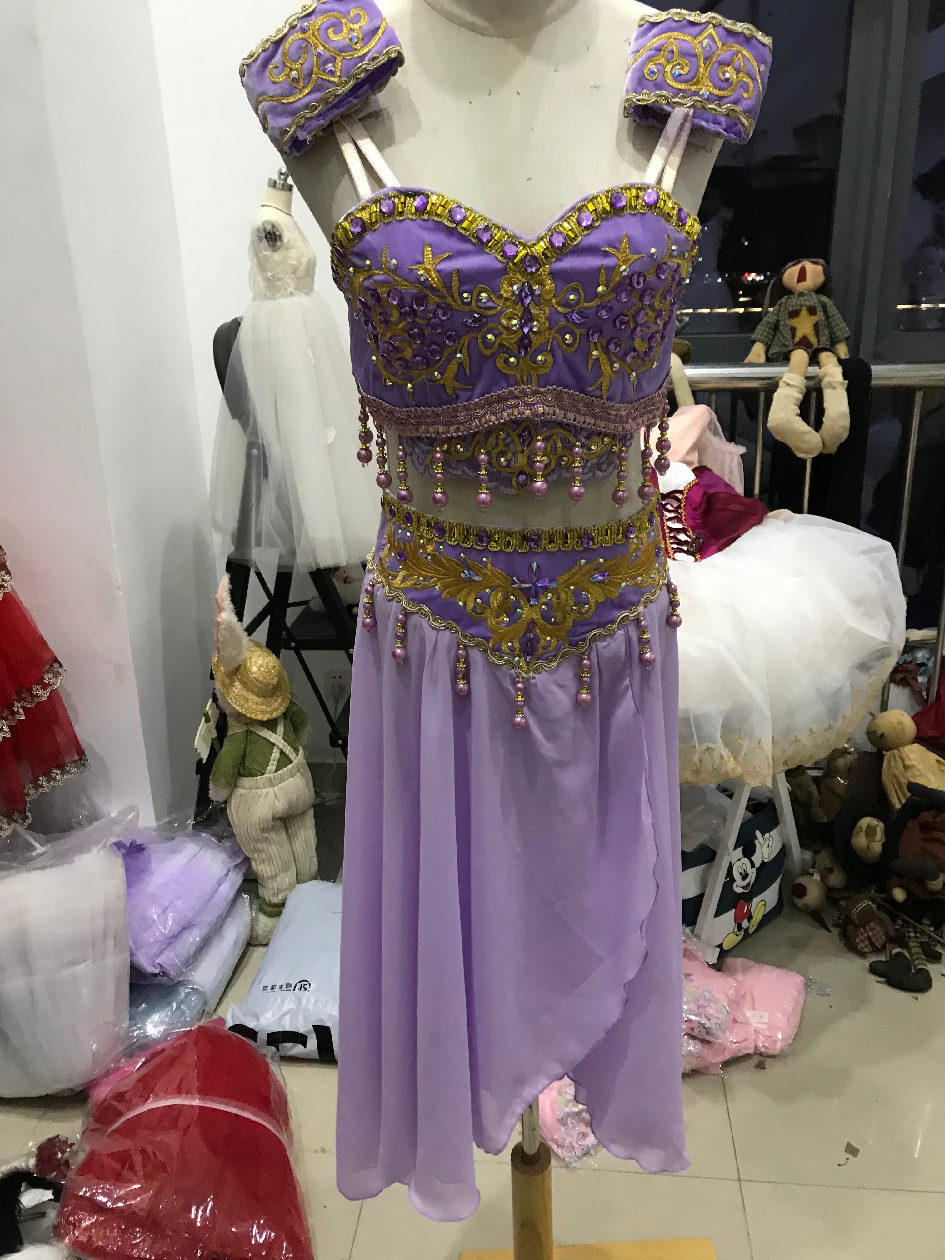 Professional Hooks Style 2 Pieces Purple La Bayadere Nikija Indian Crop Top and Skirt Ballet Costume Set Nutcracker Arabian Dance Wear YAGP Costume - YL2PLLCSKTGD