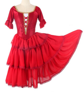 Don Quixote Kitri Mercedes Long Romantic Ballet TuTu Costume Red Spanish Romantic Long Ballet Dress -DOSPNRED