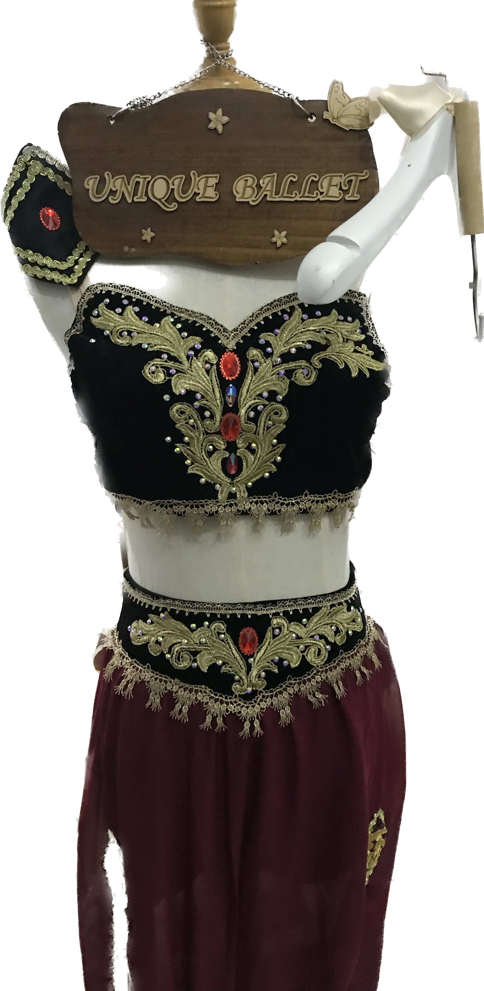 2 Pieces Black Top and Burgandy Win Red Pants Arabian Dance La Bayadere Nikija Indian Crop Top and Pants Ballet Costume -YLPNTSBLKWNREDGD