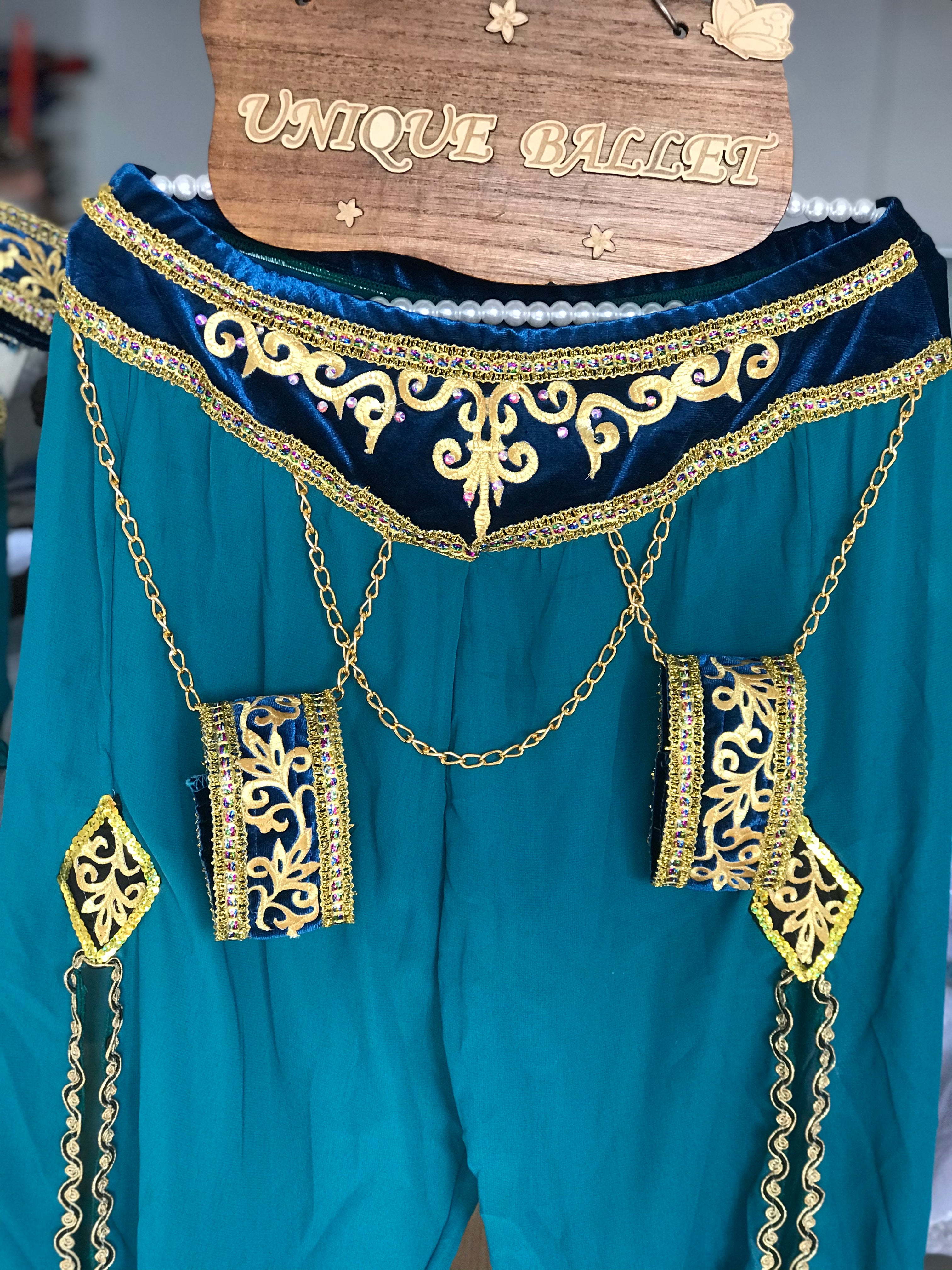 2 Pieces Blue Green Arabian Dance La Bayadere Nikija Indian Crop Top and  Pants Ballet Costume Nutcracker Arabian Dance Male Pants - YLPNTSKONBLUFNM