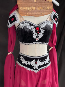 2 Pieces Black Top and Burgandy Win Red With Silver Appliqués Pants Arabian Dance La Bayadere Nikija Indian Crop Top and Pants Ballet Costume -YLPNTSBLKWNREDSLV