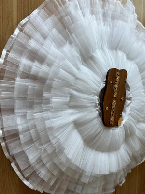 Professional White Ballet Rehearsal TuTu Skirt With Ribbons