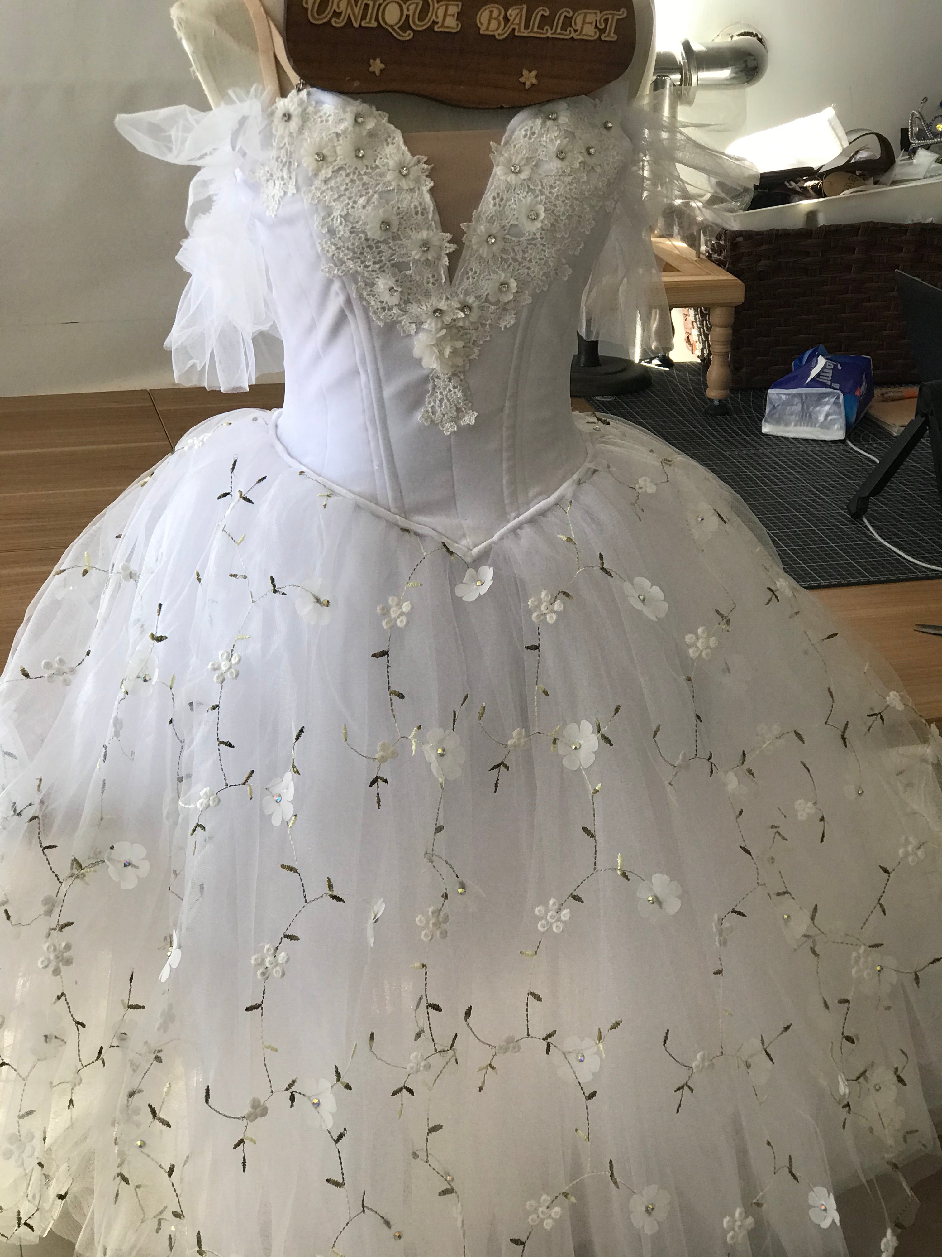 White Flowers Les Sylphides Long Romantic Ballet TuTu Dress Costume -RYLWHTFLWLCE