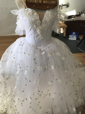 White Flowers Les Sylphides Long Romantic Ballet TuTu Dress Costume -RYLWHTFLWLCE