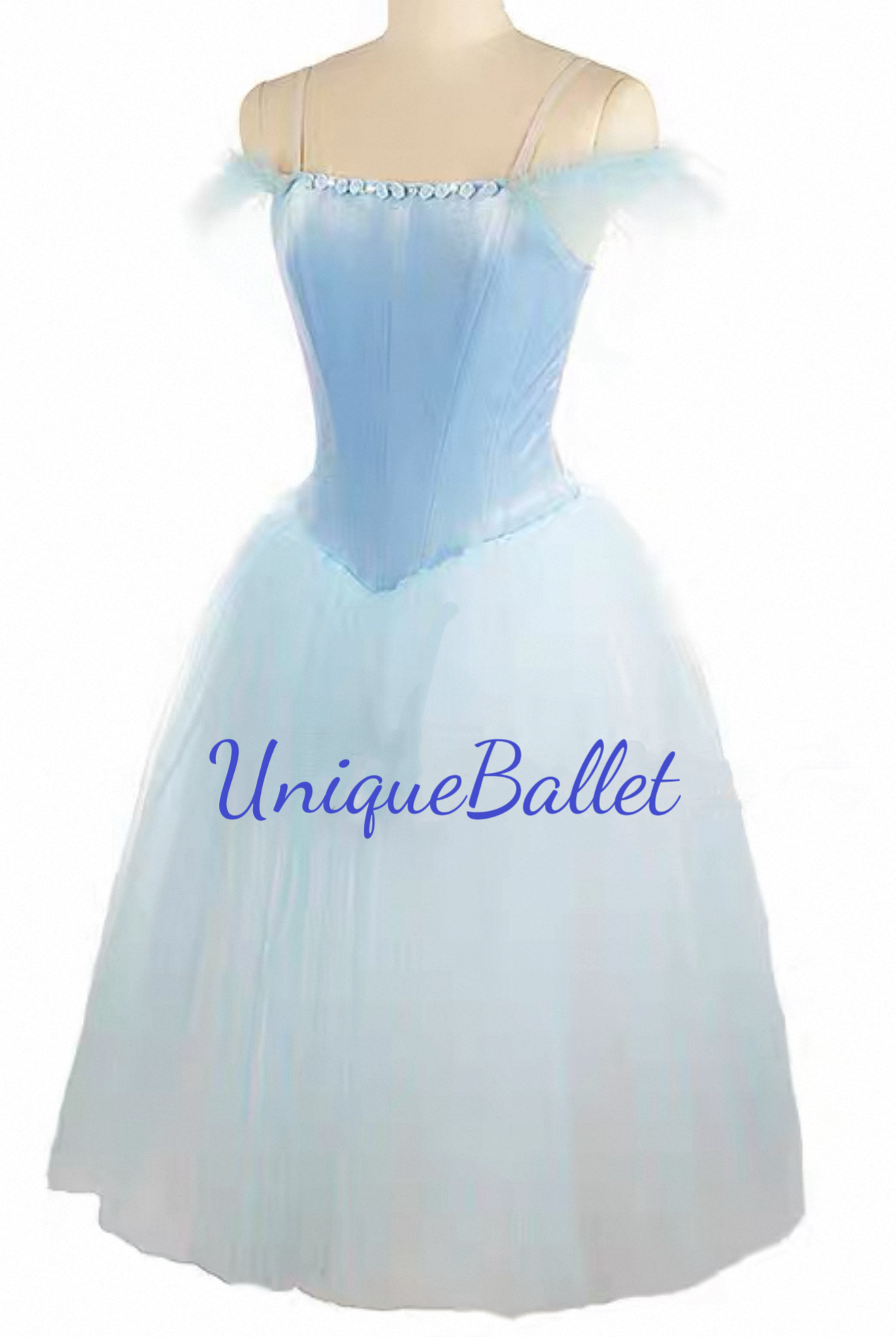 Professional Light Blue  Long Romantic Ballet TuTu Costume -DOSUBLU