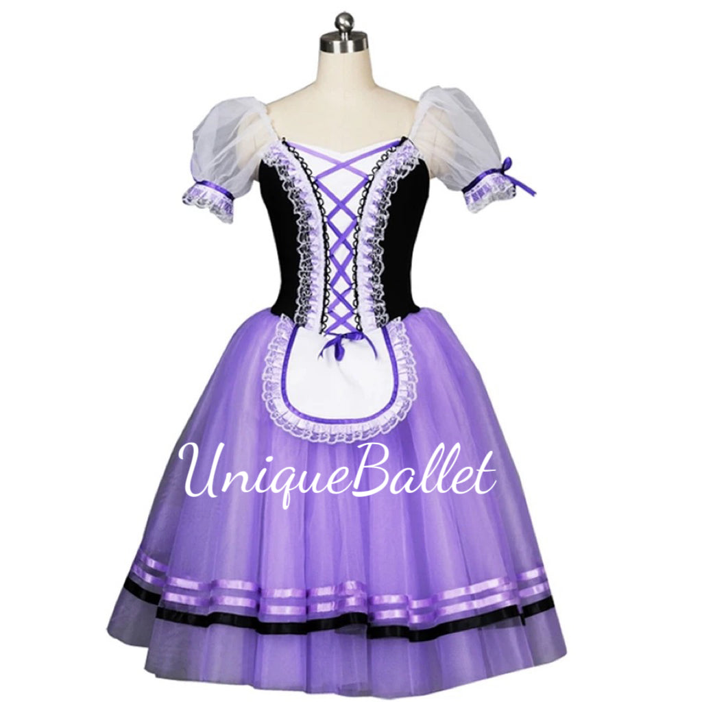 Purple Giselle Professional Romantic Ballet TuTu Hooks Long Dress Peasant Costume -DOGSLPUPL