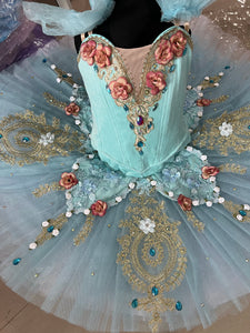 **Sample Discount** Kid's Professional Mint Green Tutu With 3D flowers Sleeping Beauty Professional Classical Ballet TuTu Costume With Hooks