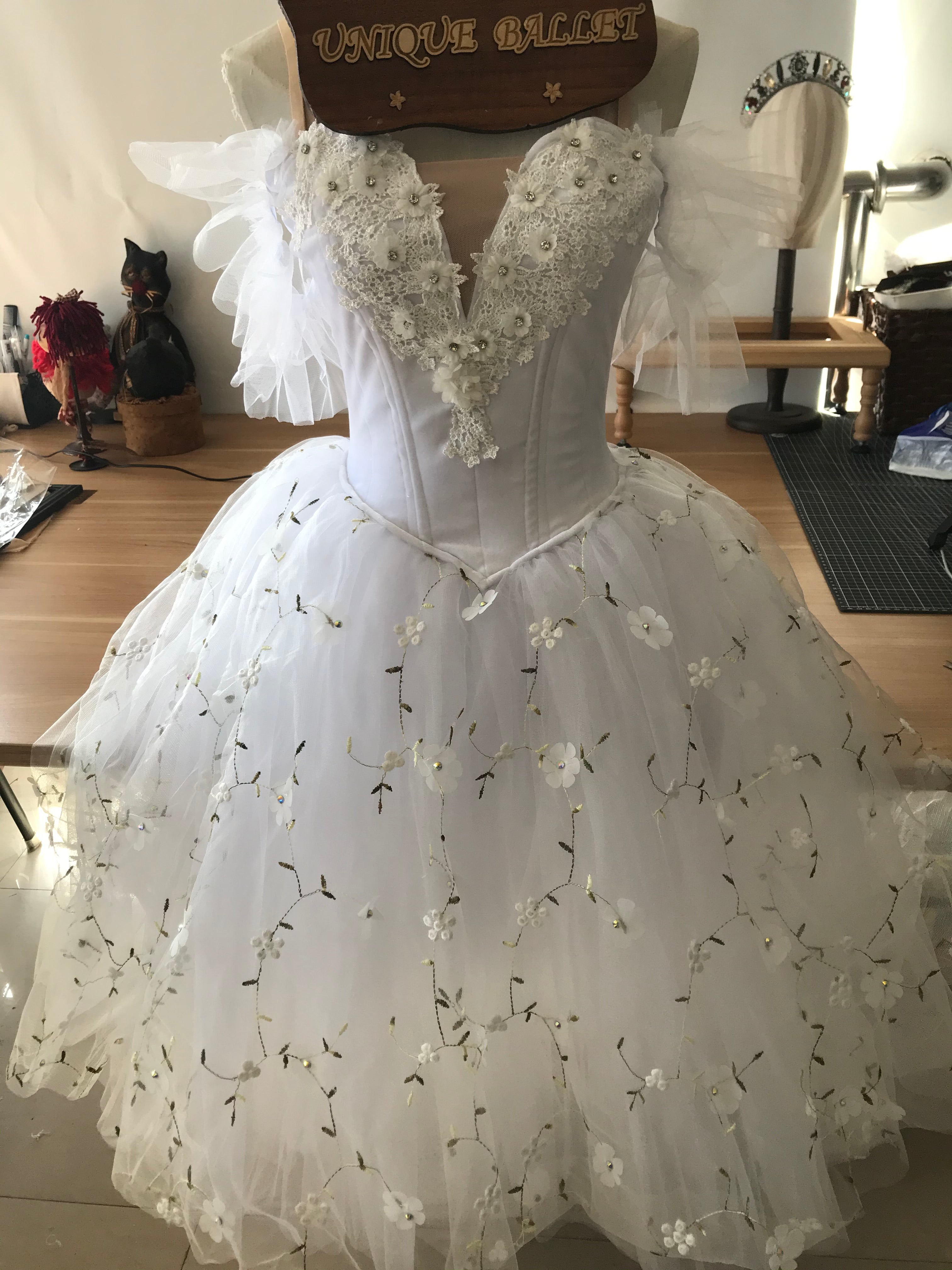 White Flowers Les Sylphides Long Romantic Ballet TuTu Dress Costume -RYLWHTFLWLCE