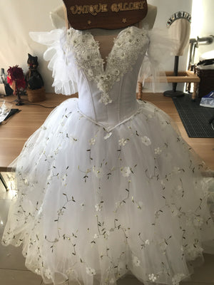 White Flowers Les Sylphides Long Romantic Ballet TuTu Dress Costume -RYLWHTFLWLCE