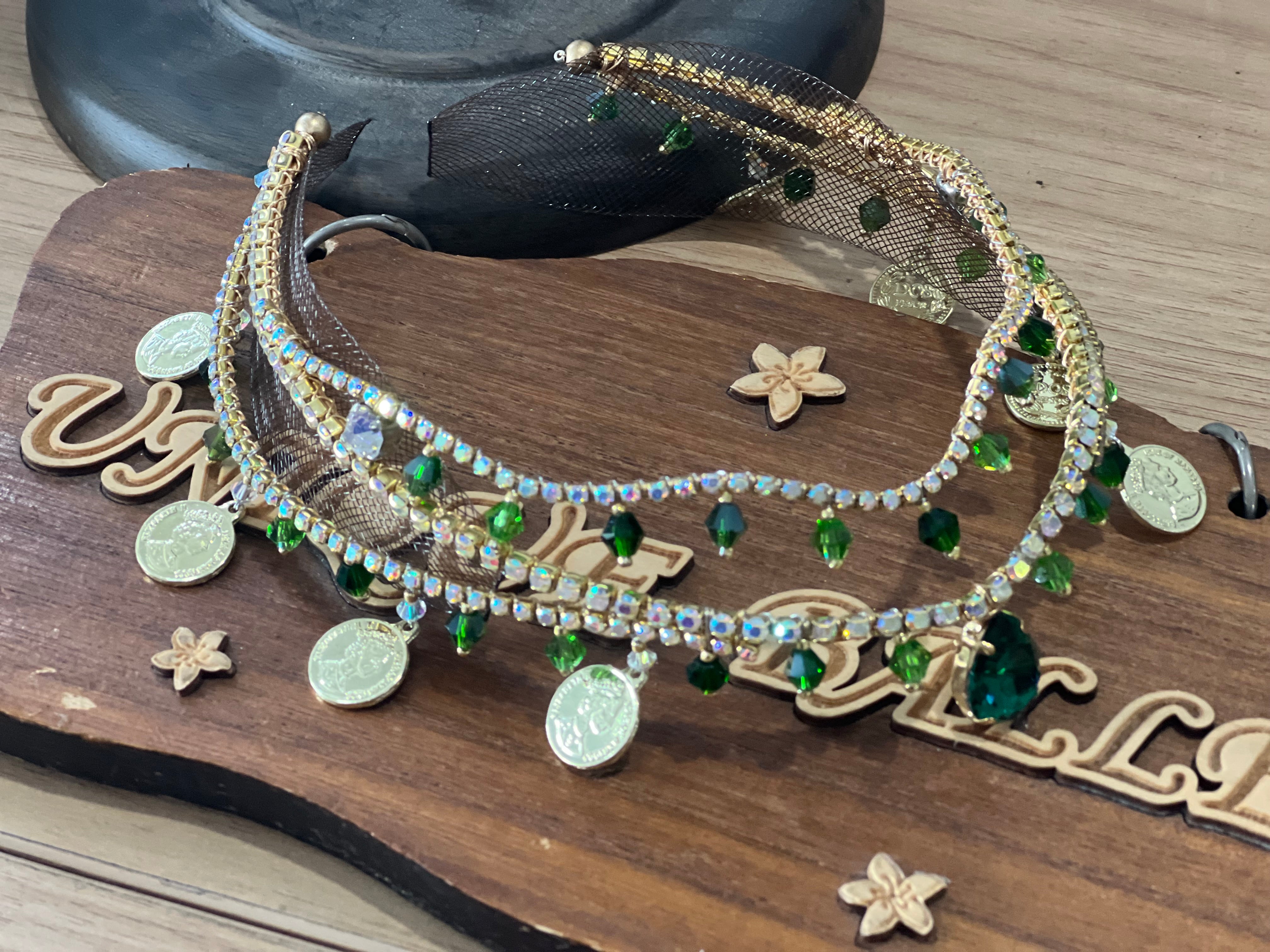 Professional Handmade Green Golden LA Esmeralda Tiara Headpiece - HP2WNESMALAGRNTIA