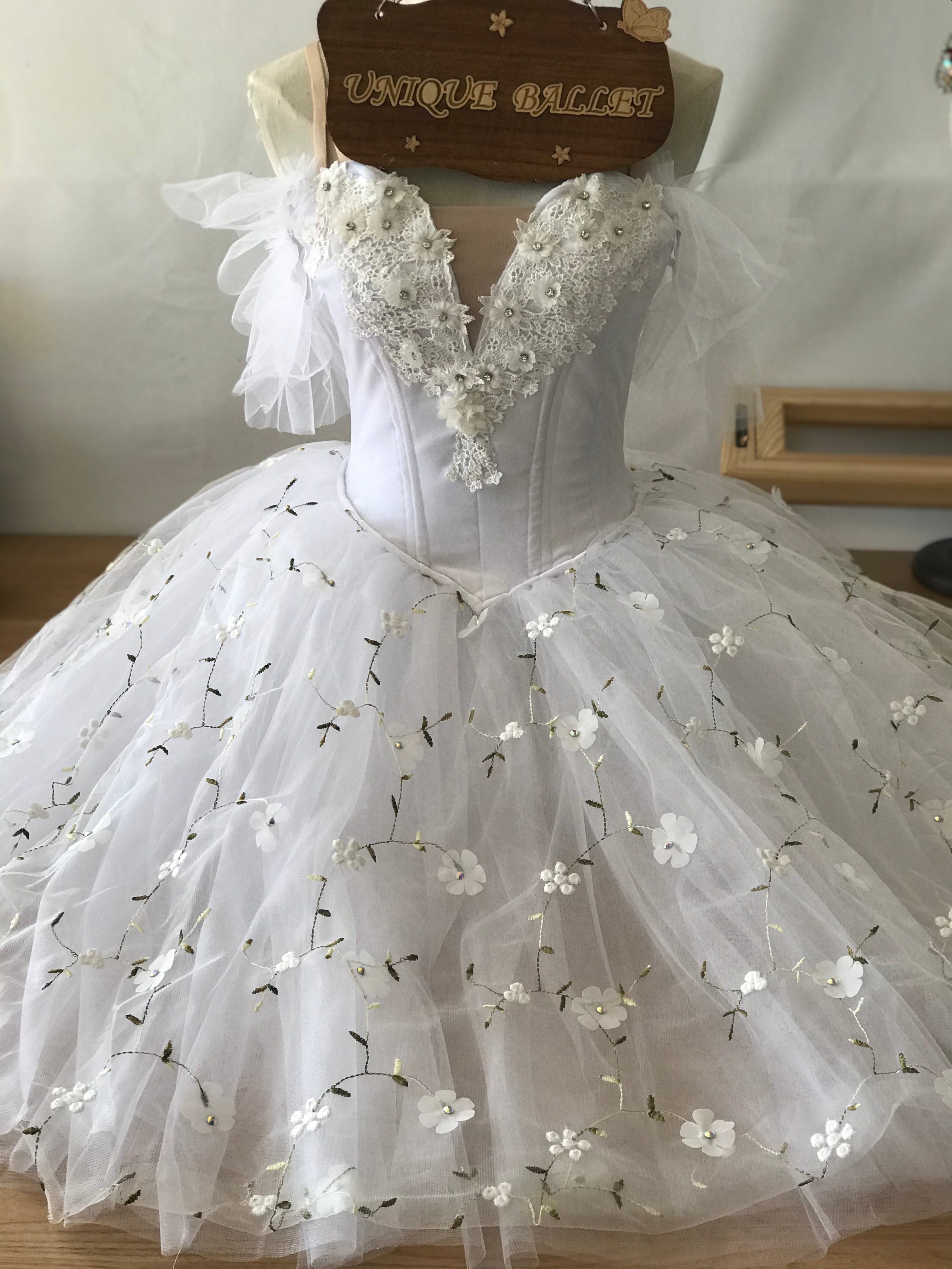 White Flowers Les Sylphides Long Romantic Ballet TuTu Dress Costume -RYLWHTFLWLCE