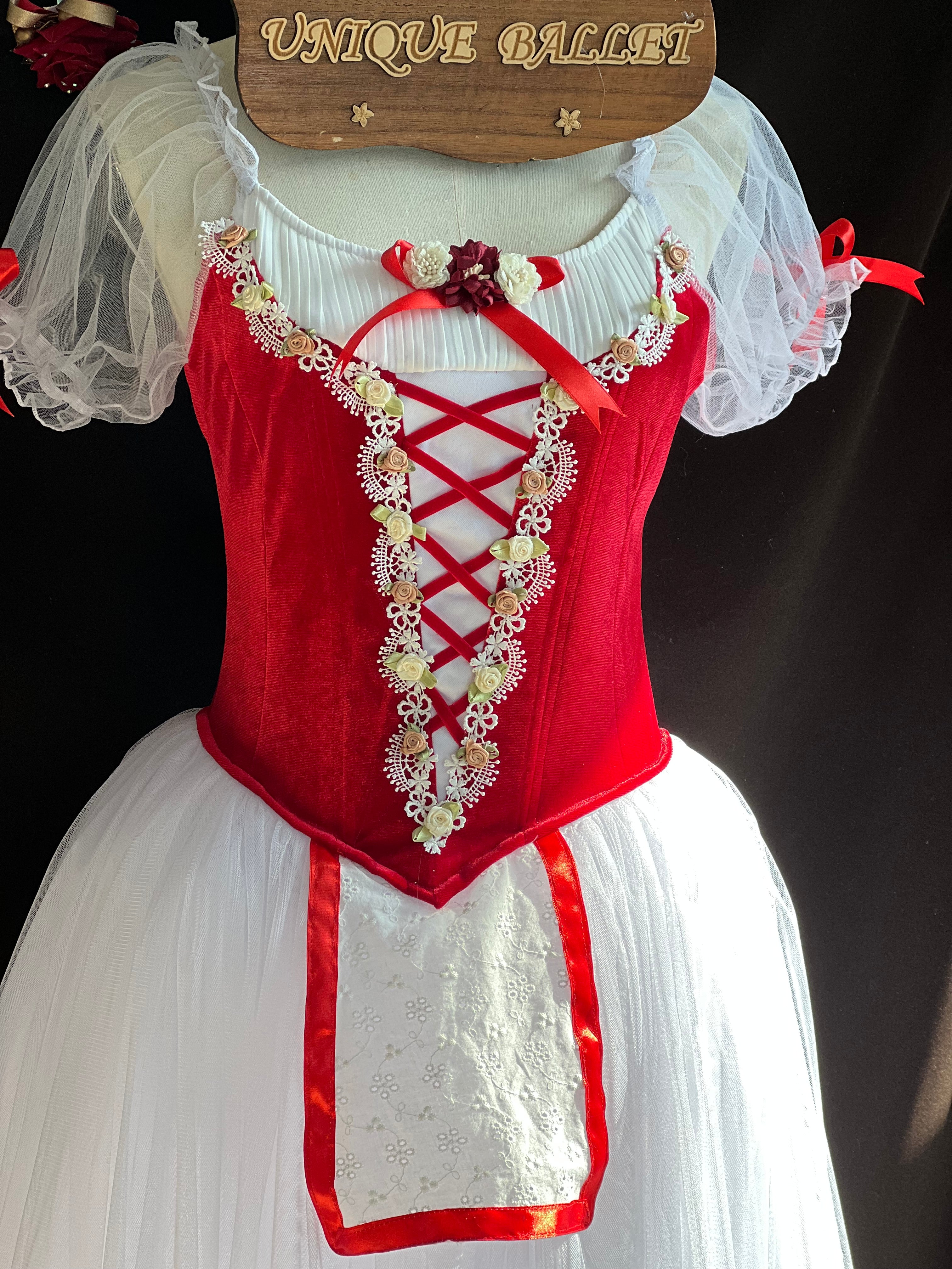 Professional Giselle Red Peasant Ballet Long Romantic Tutu Dress YAGP TuTu Costume With Hooks - RYLZZREDGSLGD