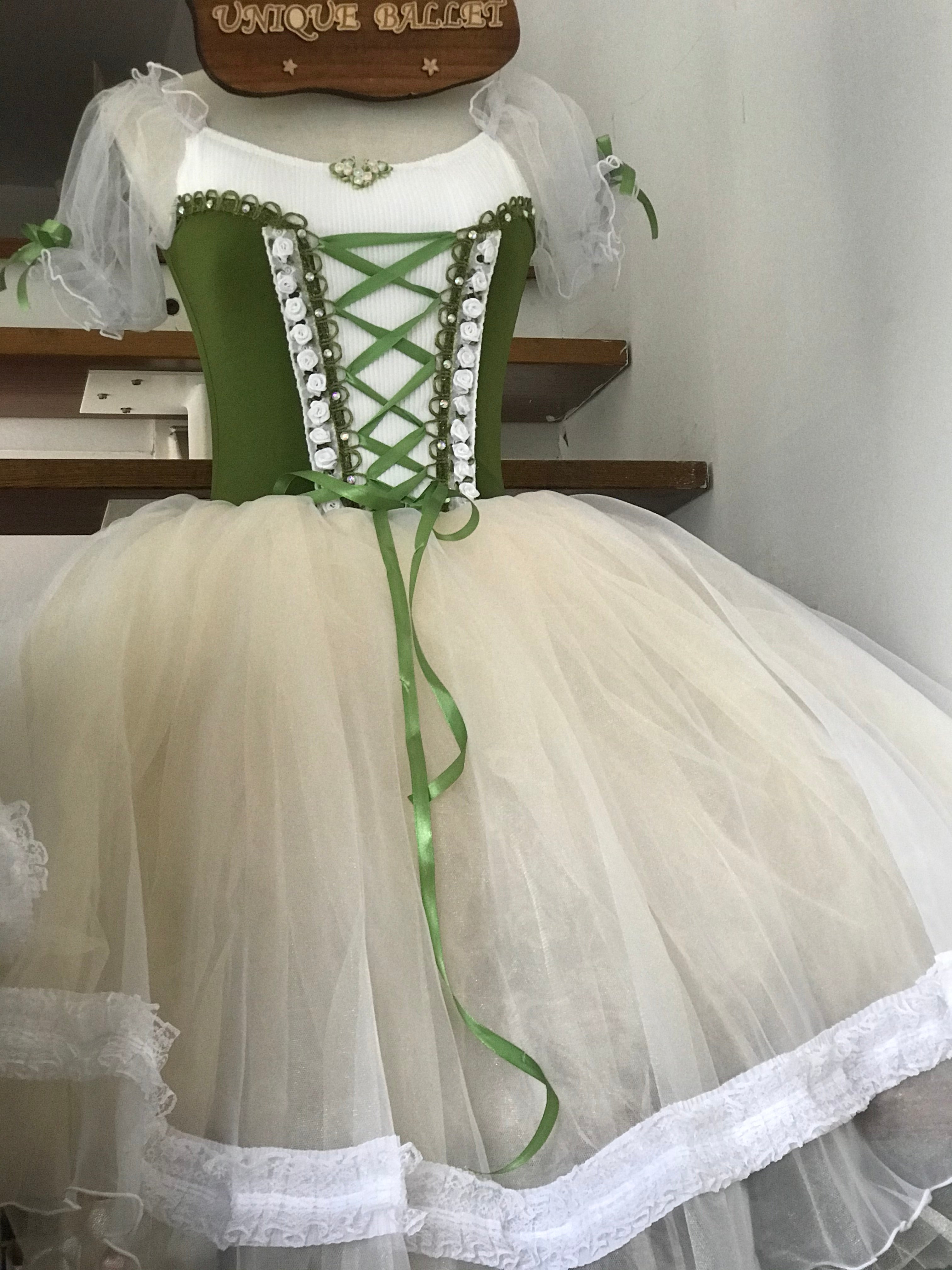 Giselle Romantic Ballet TuTu Costume Olive Green Peasant Long Ballet Dress- RYLOGZGSLOLVGRN