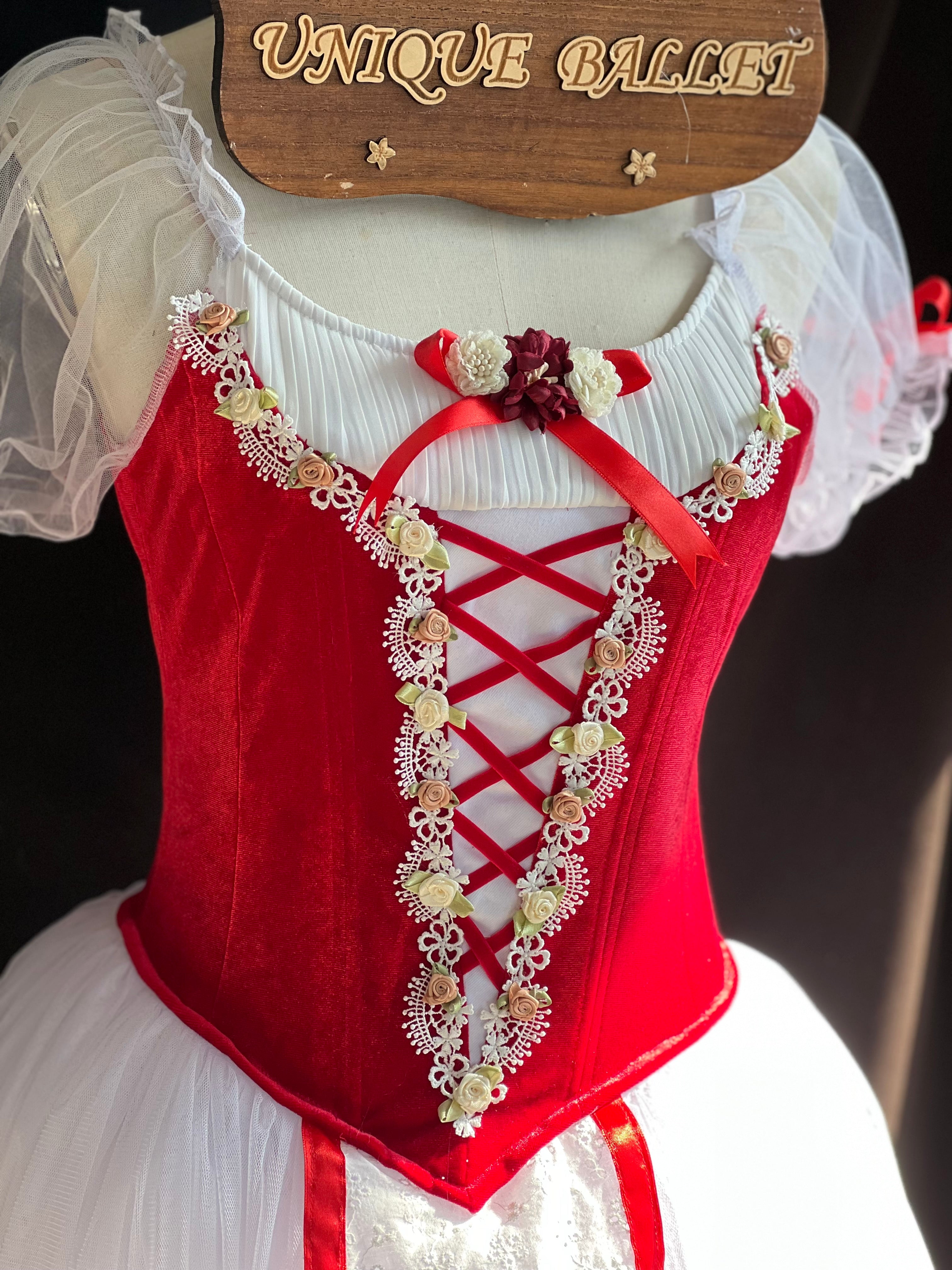 Professional Giselle Red Peasant Ballet Long Romantic Tutu Dress YAGP TuTu Costume With Hooks - RYLZZREDGSLGD