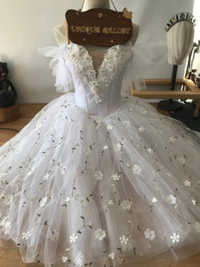 White Flowers Les Sylphides Long Romantic Ballet TuTu Dress Costume -RYLWHTFLWLCE