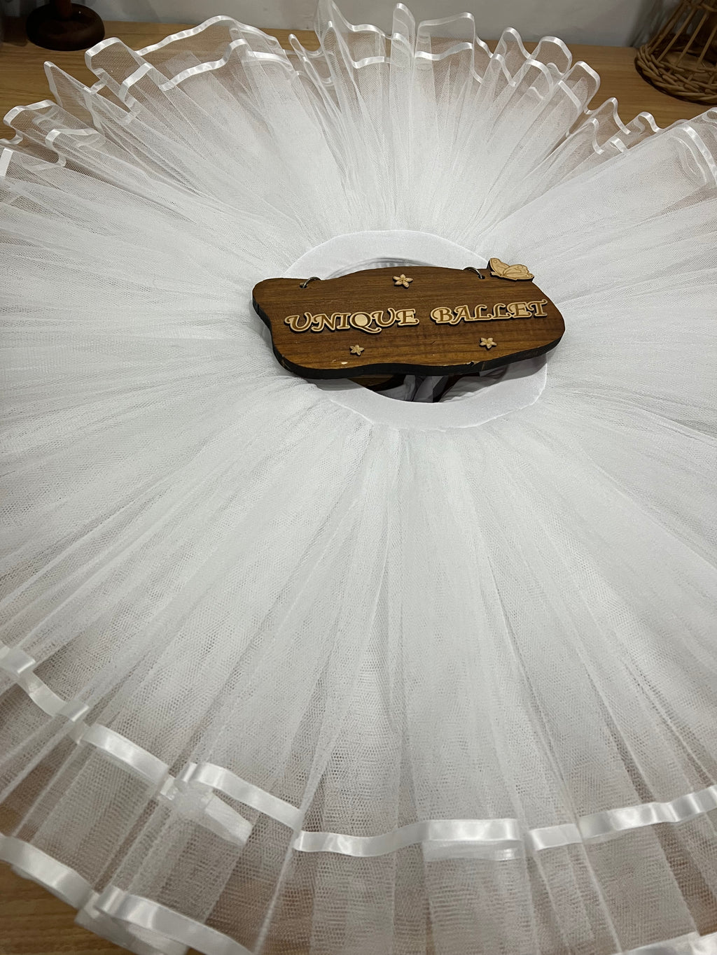 Professional White Ballet Rehearsal TuTu Skirt With Ribbons