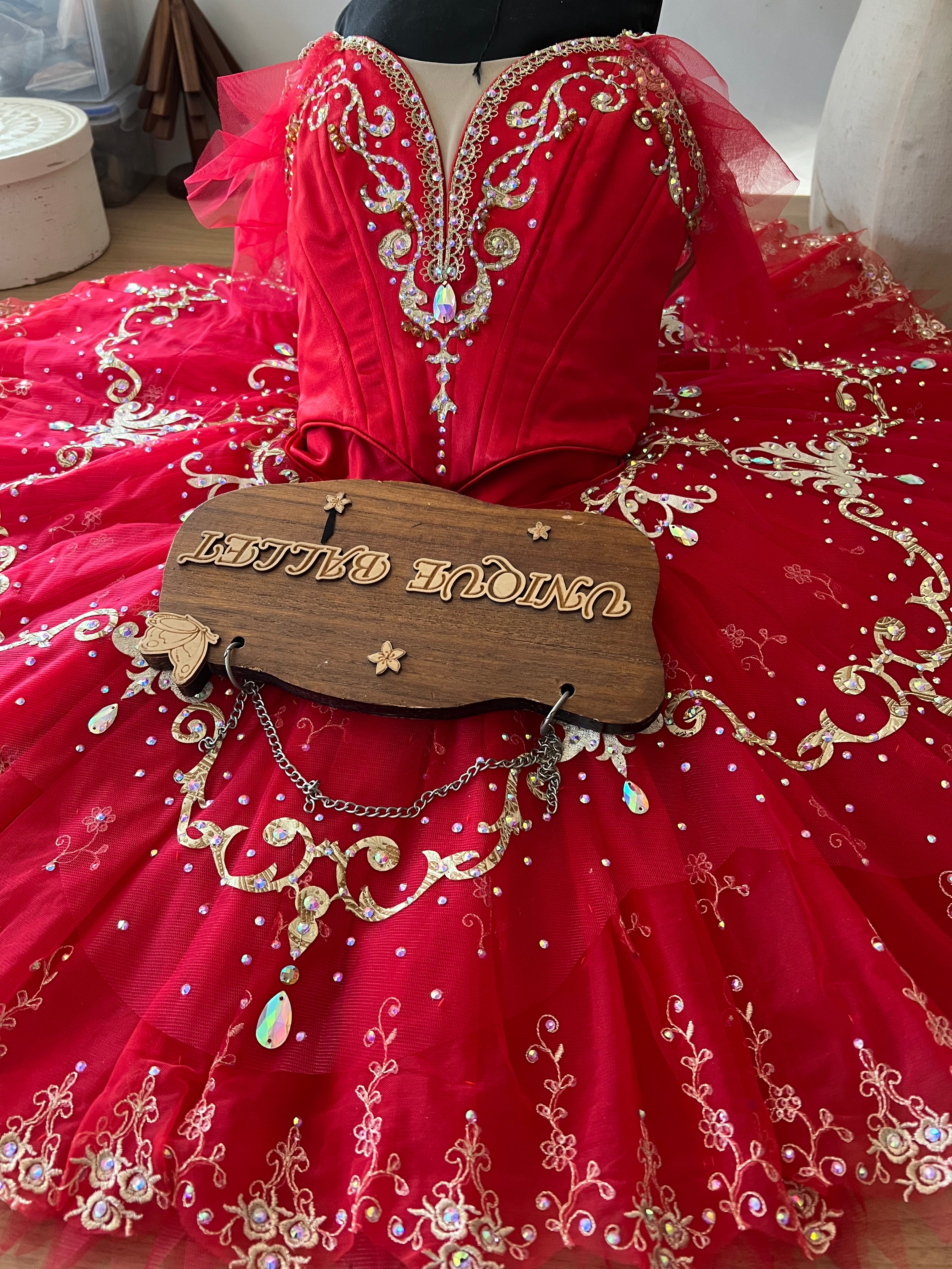 High-end French Style Professional Red Golden Don Quixote La Esmeralda Classical Ballet TuTu Costume Stage Tutu YAGP