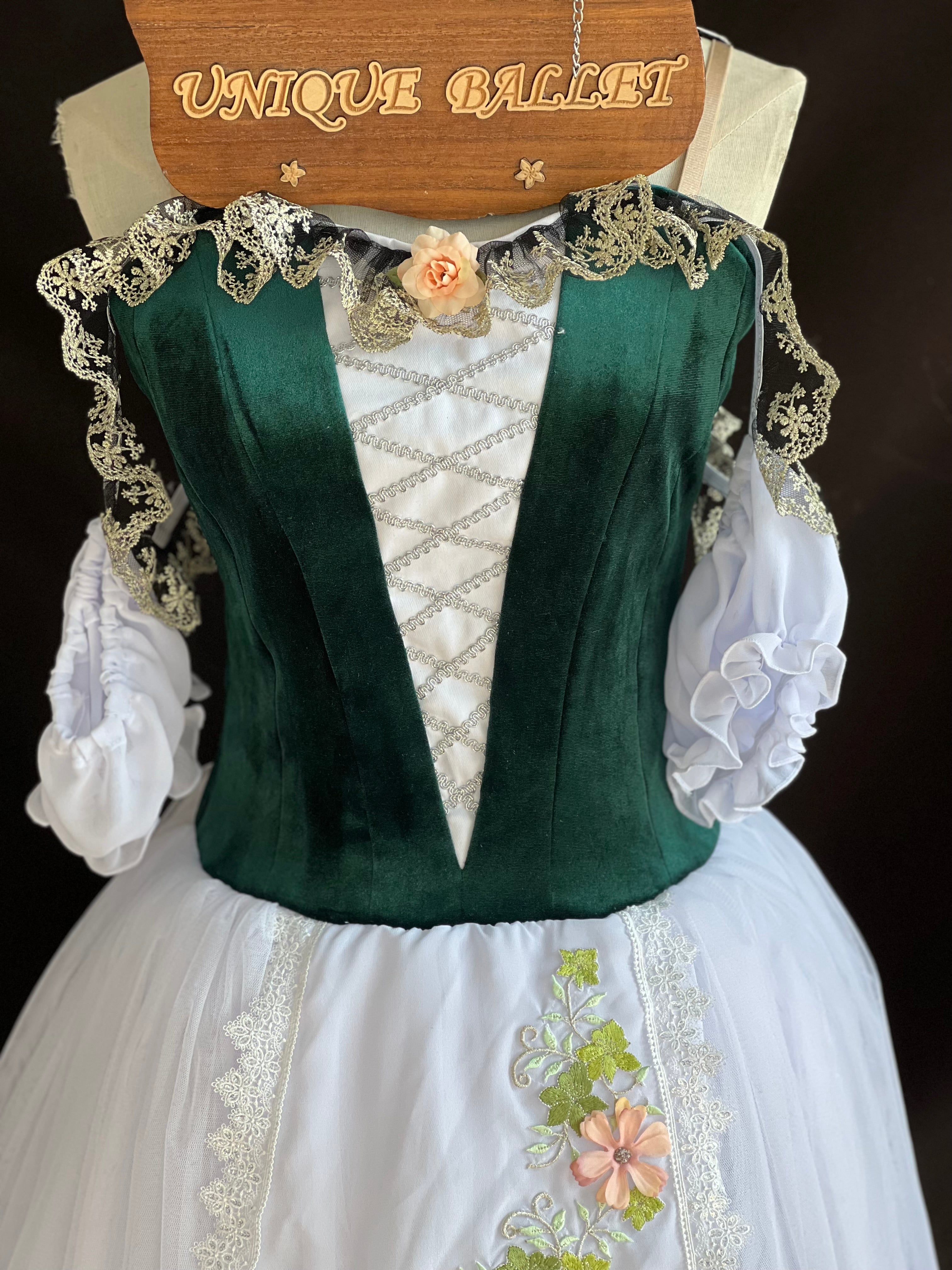 Professional Dark Green White Ballet Romantic Tutu Costume For Swanhilda Coppelia Swanilda  Variation Stage Dance-wear With Hooks -RYLDKGRNWHTGD