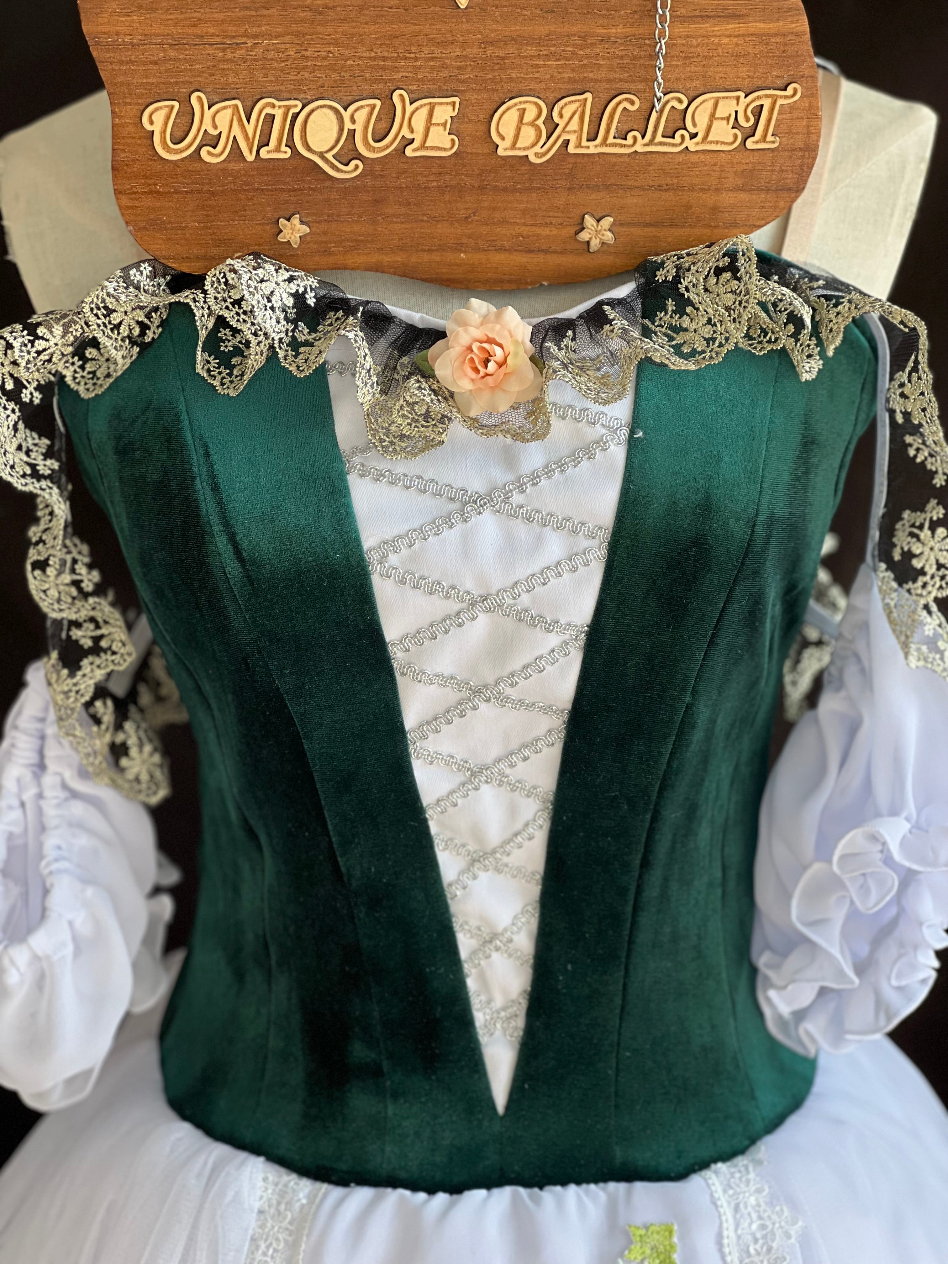 Professional Dark Green White Ballet Romantic Tutu Costume For Swanhilda Coppelia Swanilda  Variation Stage Dance-wear With Hooks -RYLDKGRNWHTGD