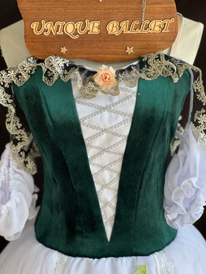 Professional Dark Green White Ballet Romantic Tutu Costume For Swanhilda Coppelia Swanilda  Variation Stage Dance-wear With Hooks -RYLDKGRNWHTGD