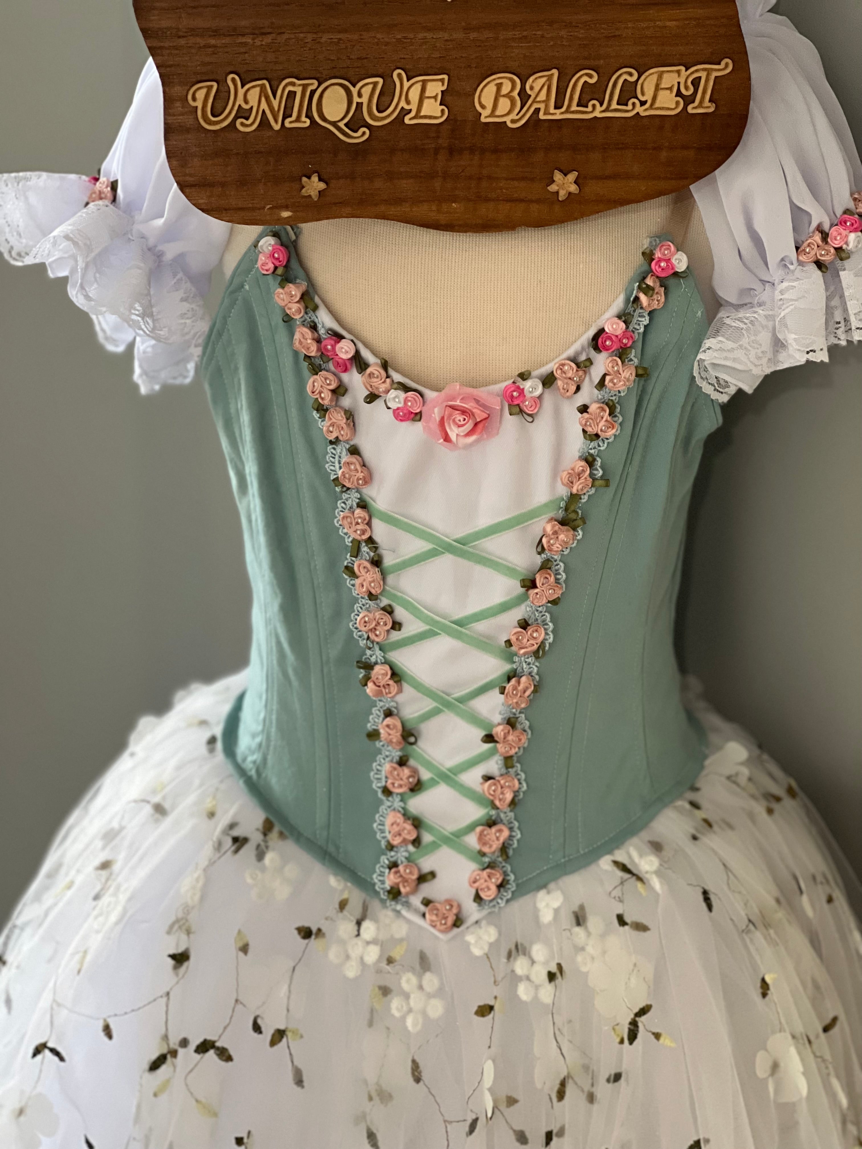 Professional Mint Green White Ballet Romantic Tutu Costume For Swanhilda Coppelia Swanilda  Variation Stage Dance-wear With Hooks - RYLMNTWHTFLWGD