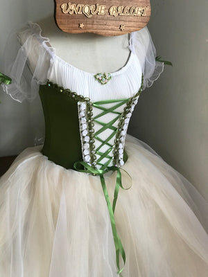 Giselle Romantic Ballet TuTu Costume Olive Green Peasant Long Ballet Dress- RYLOGZGSLOLVGRN