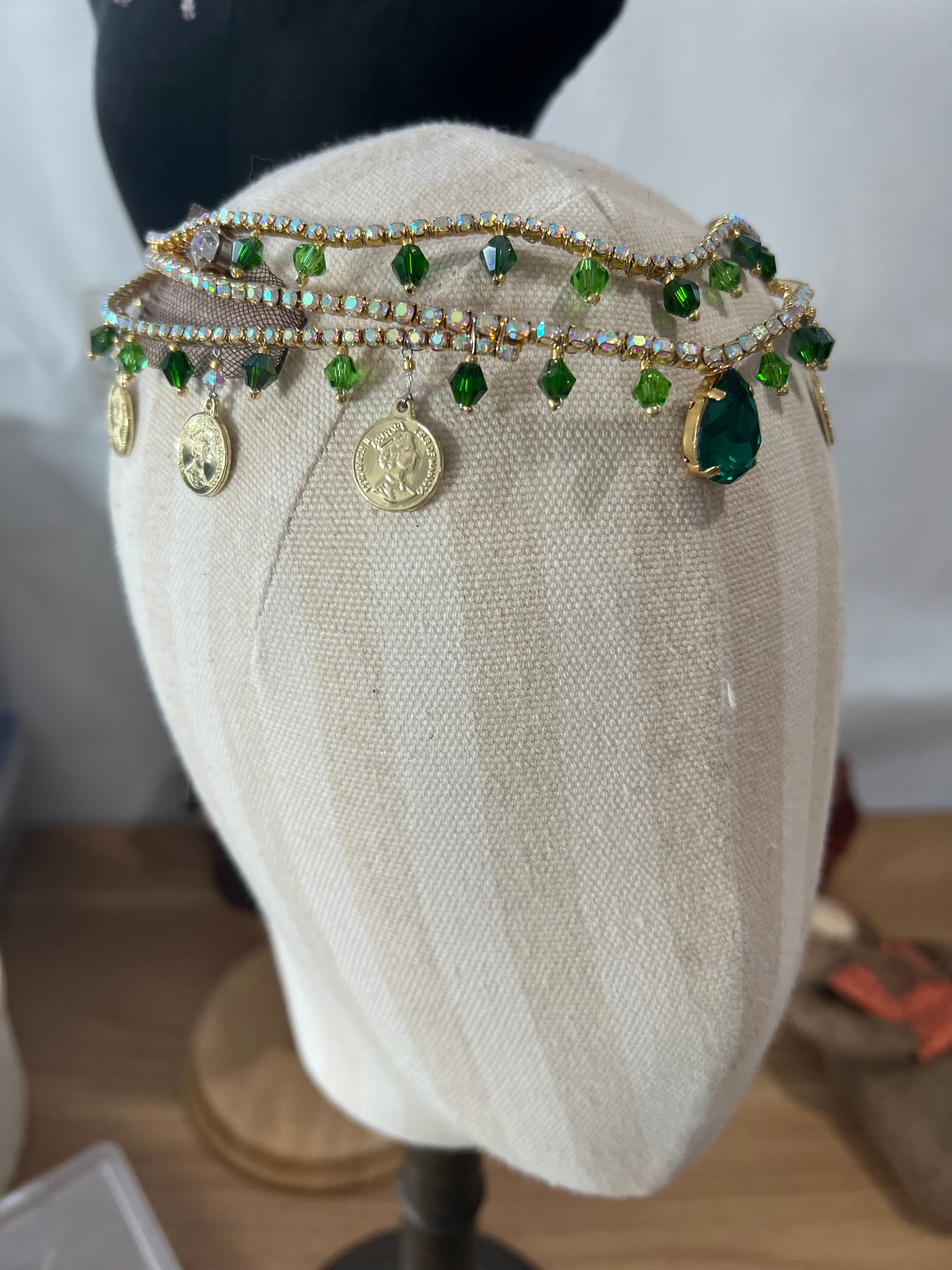 Professional Handmade Green Golden LA Esmeralda Tiara Headpiece - HP2WNESMALAGRNTIA