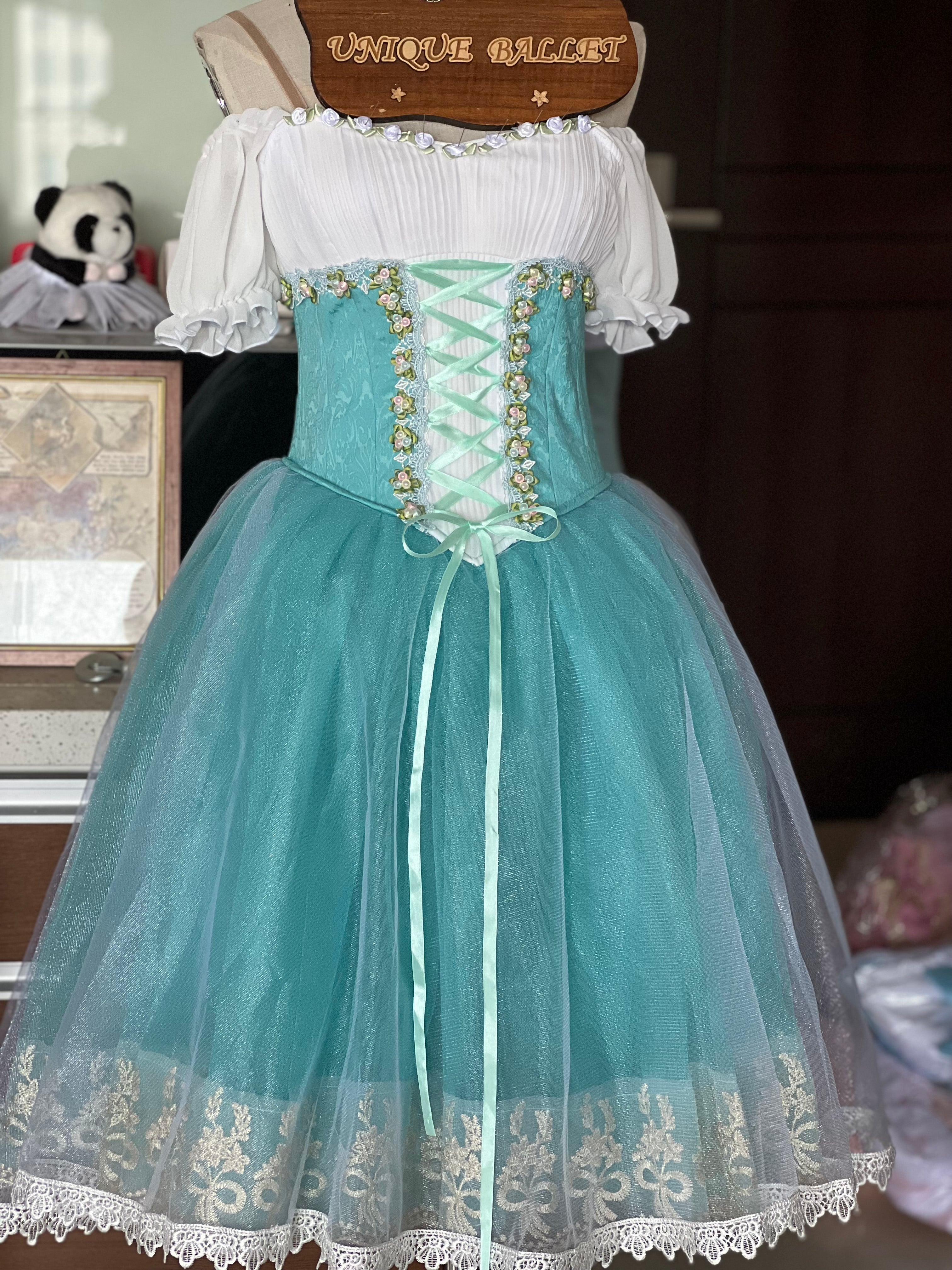 Professional Giselle Mint Green Blue Green Peasant Ballet Long Romantic Tutu Dress YAGP TuTu Costume - RYLTFNYGRNGSL