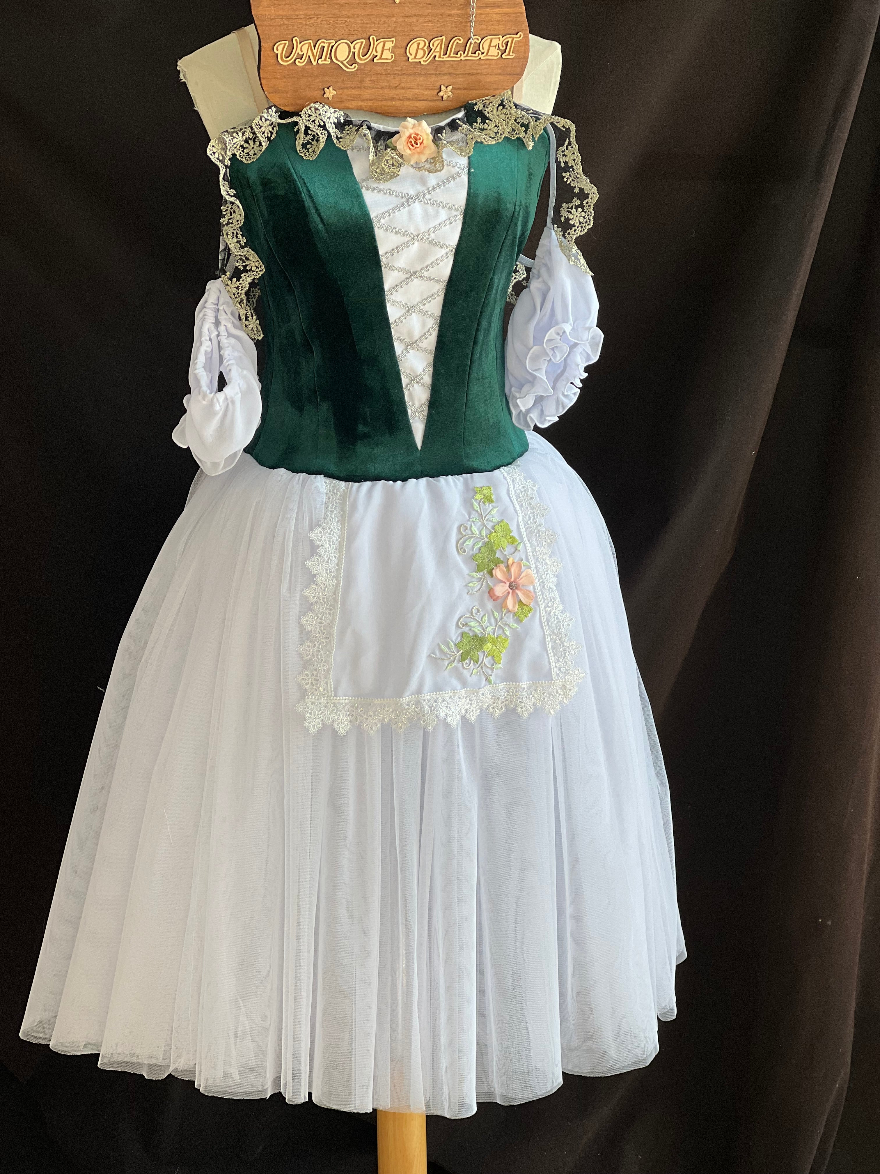 Professional Dark Green White Ballet Romantic Tutu Costume For Swanhilda Coppelia Swanilda  Variation Stage Dance-wear With Hooks -RYLDKGRNWHTGD