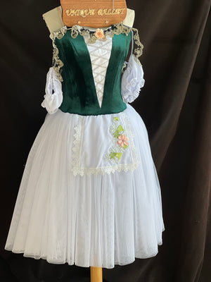 Professional Dark Green White Ballet Romantic Tutu Costume For Swanhilda Coppelia Swanilda  Variation Stage Dance-wear With Hooks -RYLDKGRNWHTGD