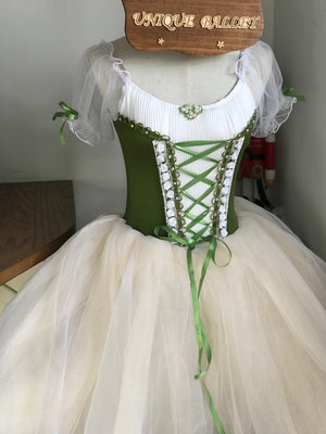 Giselle Romantic Ballet TuTu Costume Olive Green Peasant Long Ballet Dress- RYLOGZGSLOLVGRN