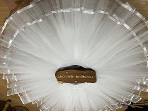 Professional White Ballet Rehearsal TuTu Skirt With Ribbons