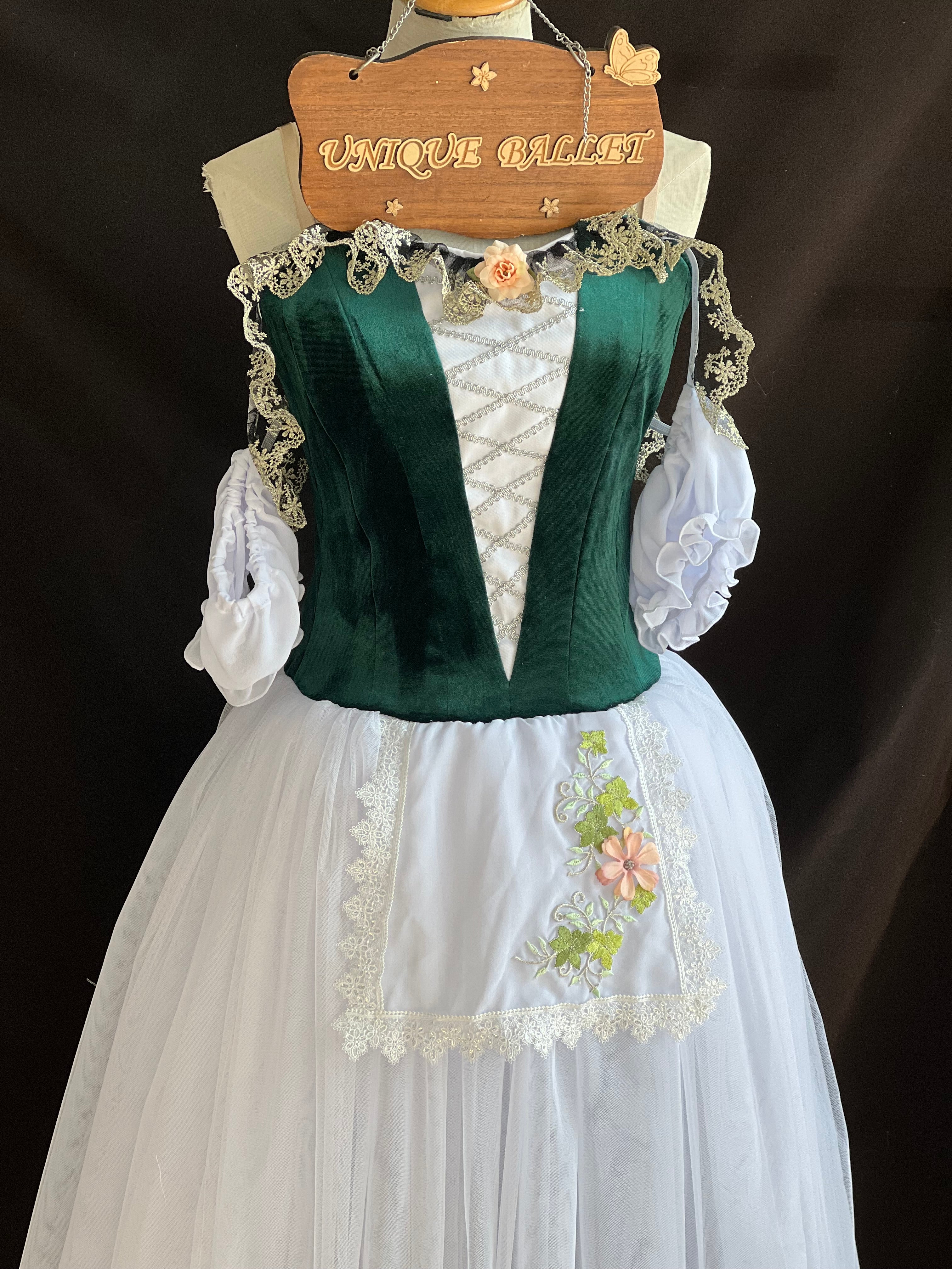 Professional Dark Green White Ballet Romantic Tutu Costume For Swanhilda Coppelia Swanilda  Variation Stage Dance-wear With Hooks -RYLDKGRNWHTGD