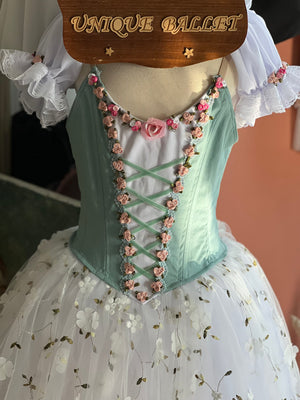 Professional Mint Green White Ballet Romantic Tutu Costume For Swanhilda Coppelia Swanilda  Variation Stage Dance-wear With Hooks - RYLMNTWHTFLWGD